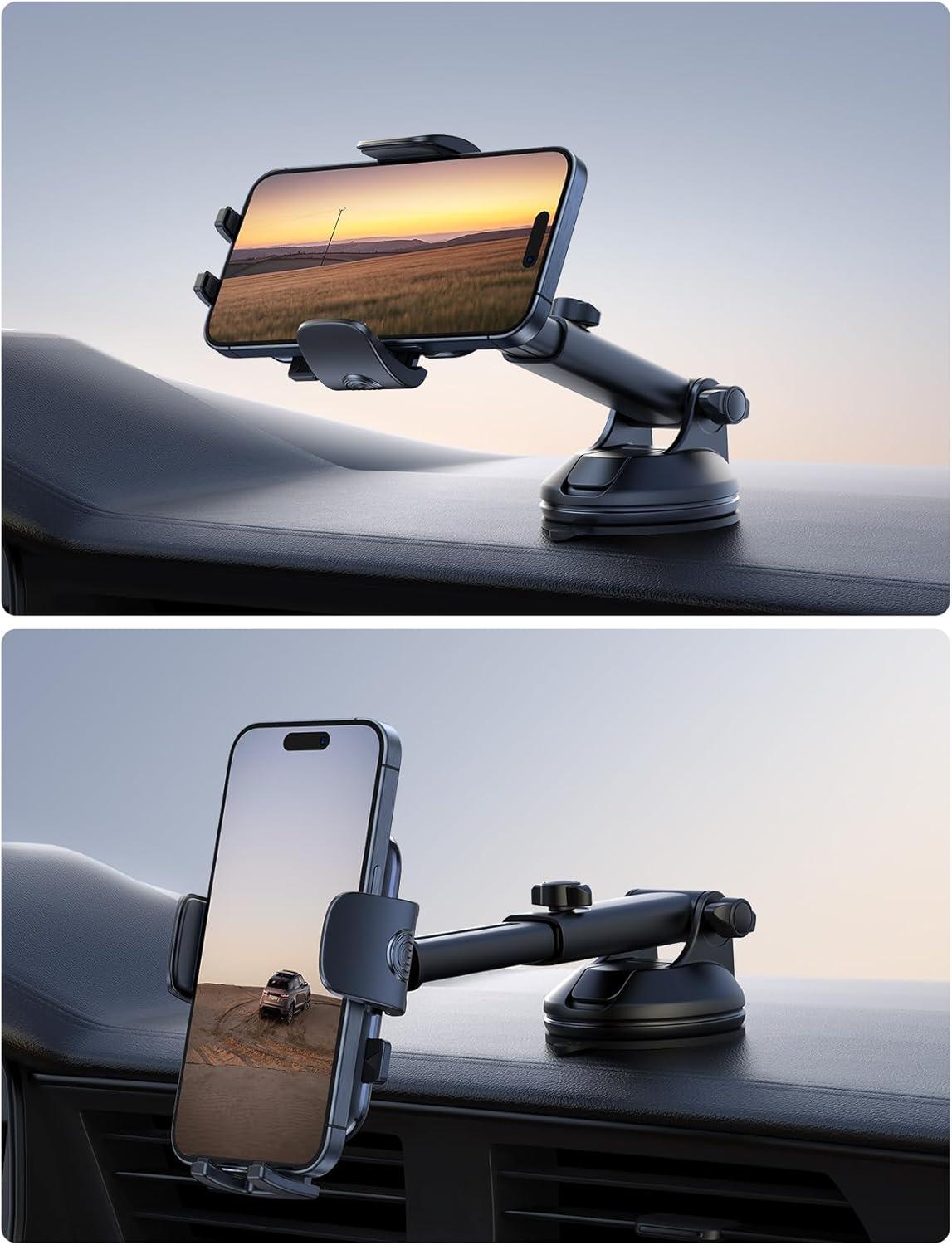 imageLamicall Car Phone Holder  Strongest MilitaryGrade Suction Cup 360 Rotation Phone Holders for Your Car Quick Release Adjustable Car Phone Mount Dashboard for iPhone 16 Galaxy Smartphone TruckBlack