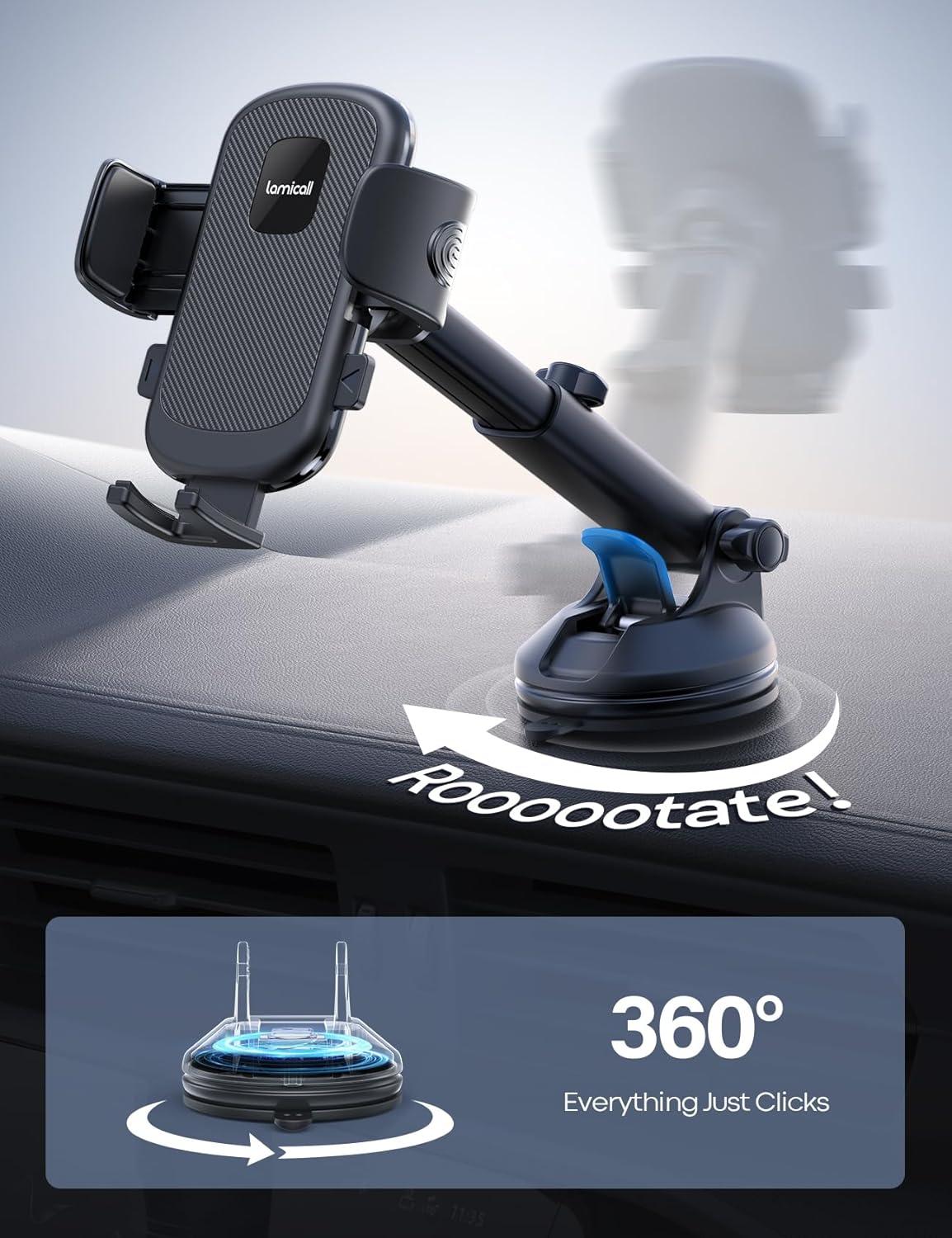 imageLamicall Car Phone Holder  Strongest MilitaryGrade Suction Cup 360 Rotation Phone Holders for Your Car Quick Release Adjustable Car Phone Mount Dashboard for iPhone 16 Galaxy Smartphone TruckNEW Upgraded  Dark grey
