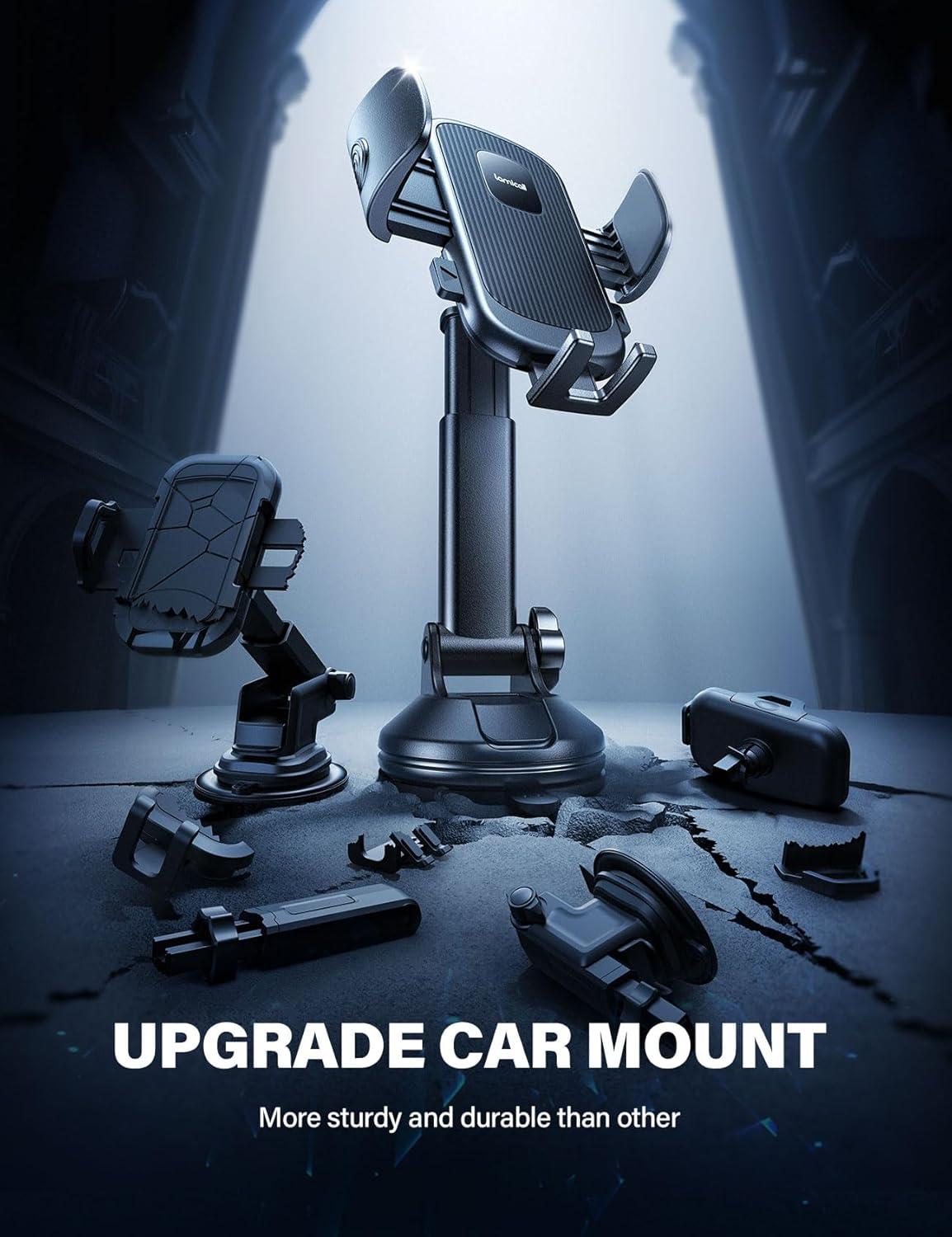 imageLamicall Car Phone Holder  Strongest MilitaryGrade Suction Cup 360 Rotation Phone Holders for Your Car Quick Release Adjustable Car Phone Mount Dashboard for iPhone 16 Galaxy Smartphone TruckBlack