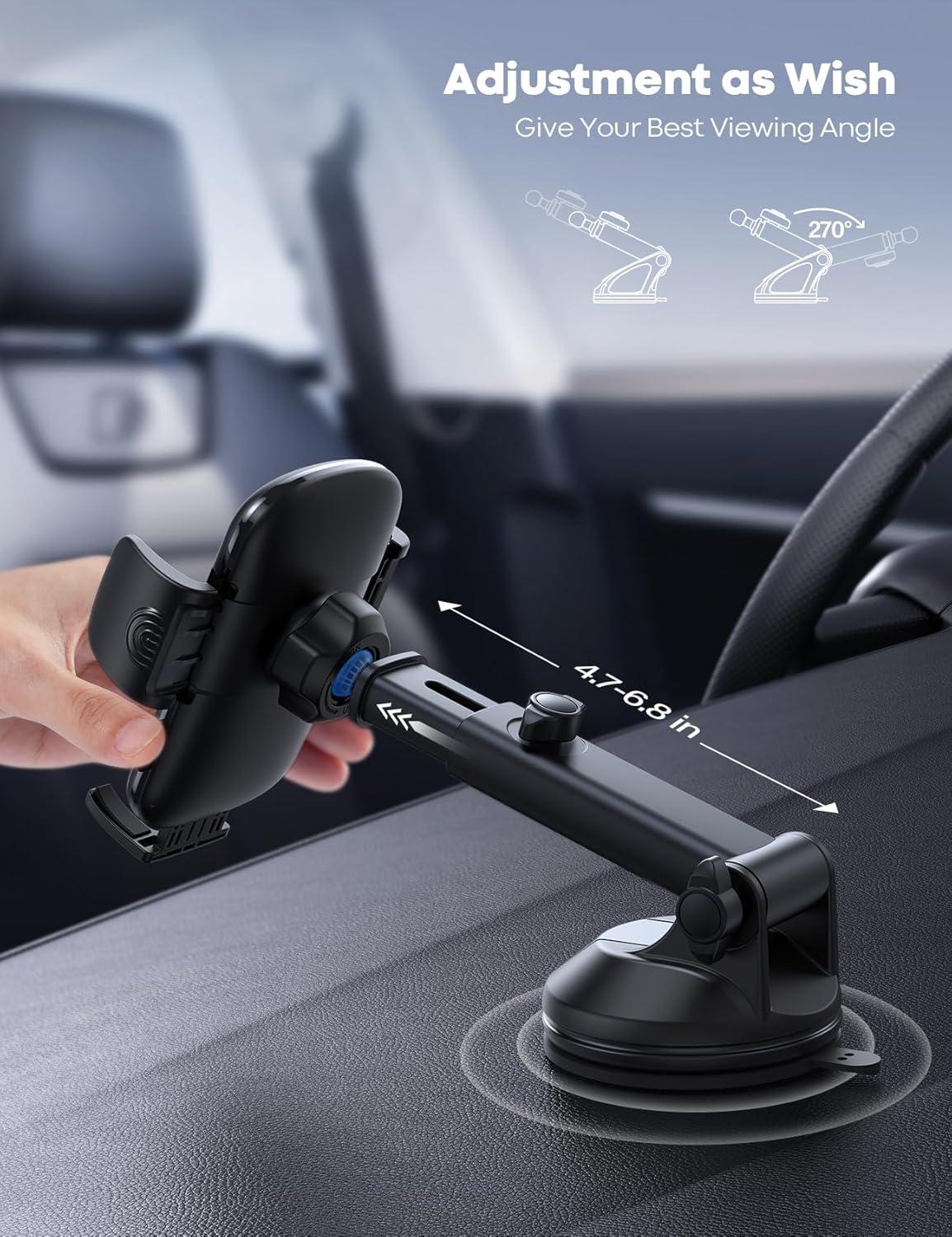 imageLamicall Car Phone Holder  Strongest MilitaryGrade Suction Cup 360 Rotation Phone Holders for Your Car Quick Release Adjustable Car Phone Mount Dashboard for iPhone 16 Galaxy Smartphone TruckBlack