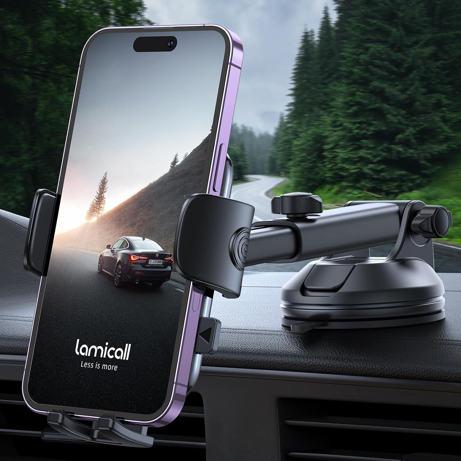 imageLamicall Car Phone Holder  Strongest MilitaryGrade Suction Cup 360 Rotation Phone Holders for Your Car Quick Release Adjustable Car Phone Mount Dashboard for iPhone 16 Galaxy Smartphone TruckNEW Upgraded  Dark grey