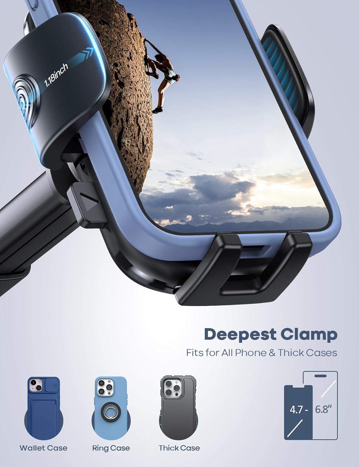 imageLamicall Car Phone Holder  Strongest MilitaryGrade Suction Cup 360 Rotation Phone Holders for Your Car Quick Release Adjustable Car Phone Mount Dashboard for iPhone 16 Galaxy Smartphone TruckBlack