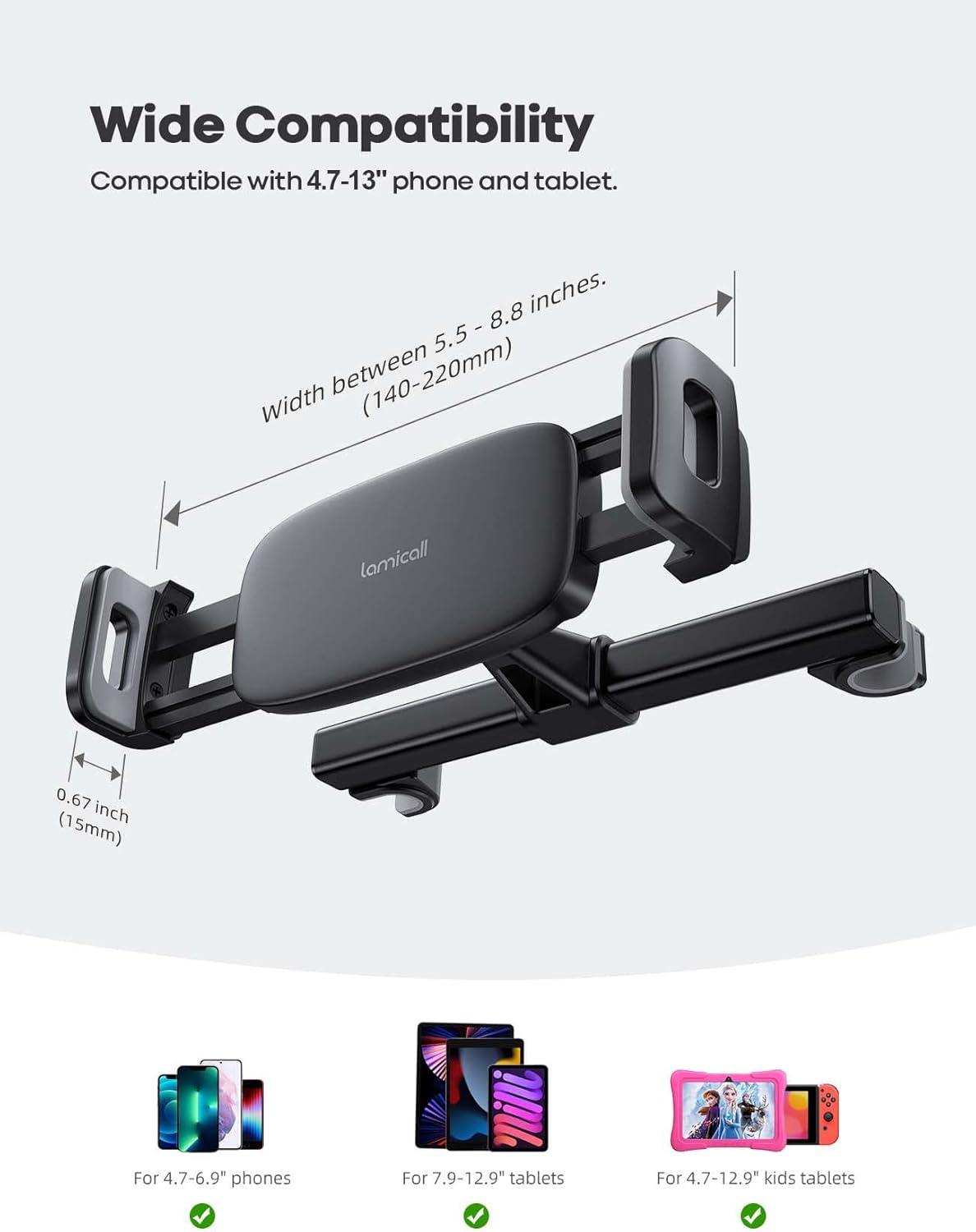 imageLamicall Car Tablet Mount Headrest Tablet Holder  Car Back Seat Travel Stand for Kids Compatible with iPad Pro Air Mini Galaxy Tab Fire HD 4713quot Cell Phone Tablets and DevicesBlack