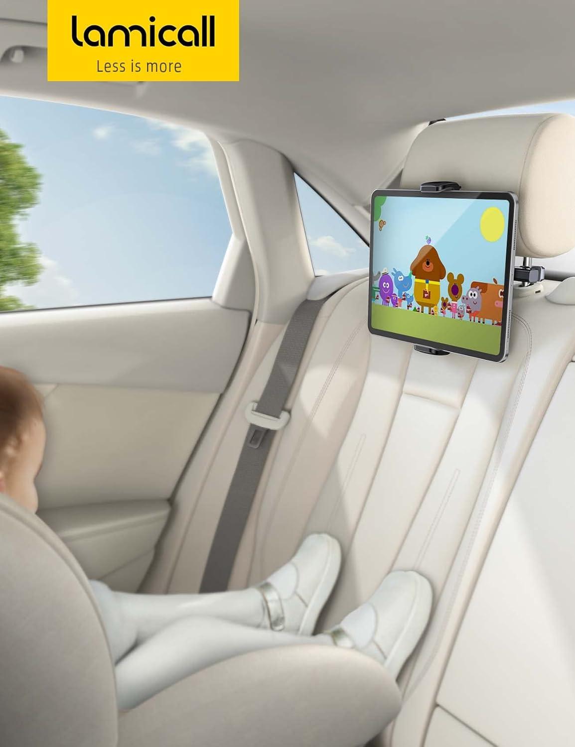 imageLamicall Car Tablet Mount Headrest Tablet Holder  Car Back Seat Travel Stand for Kids Compatible with iPad Pro Air Mini Galaxy Tab Fire HD 4713quot Cell Phone Tablets and DevicesBlack
