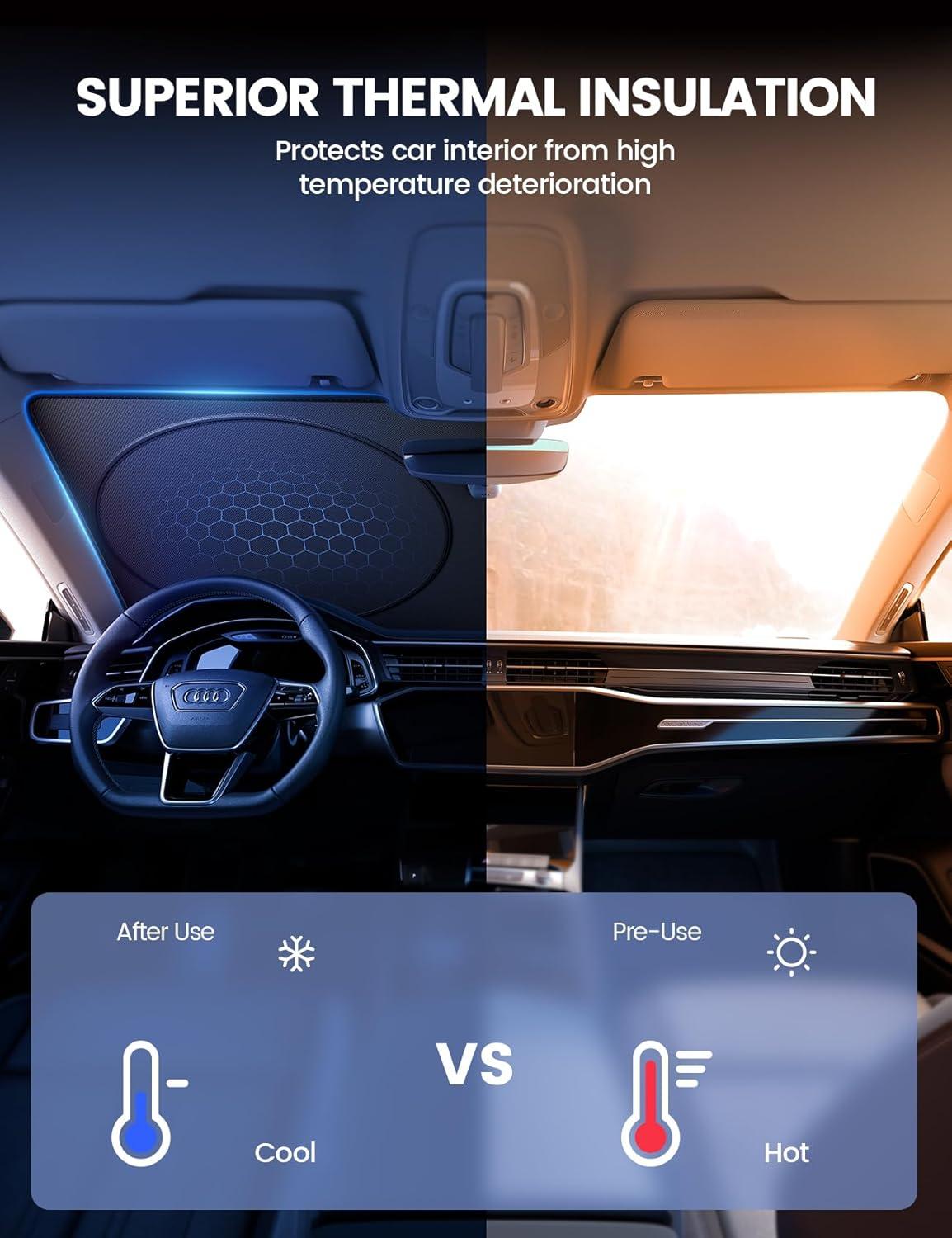 imageLamicall Car Windshield Sun Shade  4Layer Reflective 240T Sun ampamp UV Reflective Windshield Cover Sun Shade  Easy Install Foldable  59quotx31quot Windshield Cover for Compact Sedan SUV