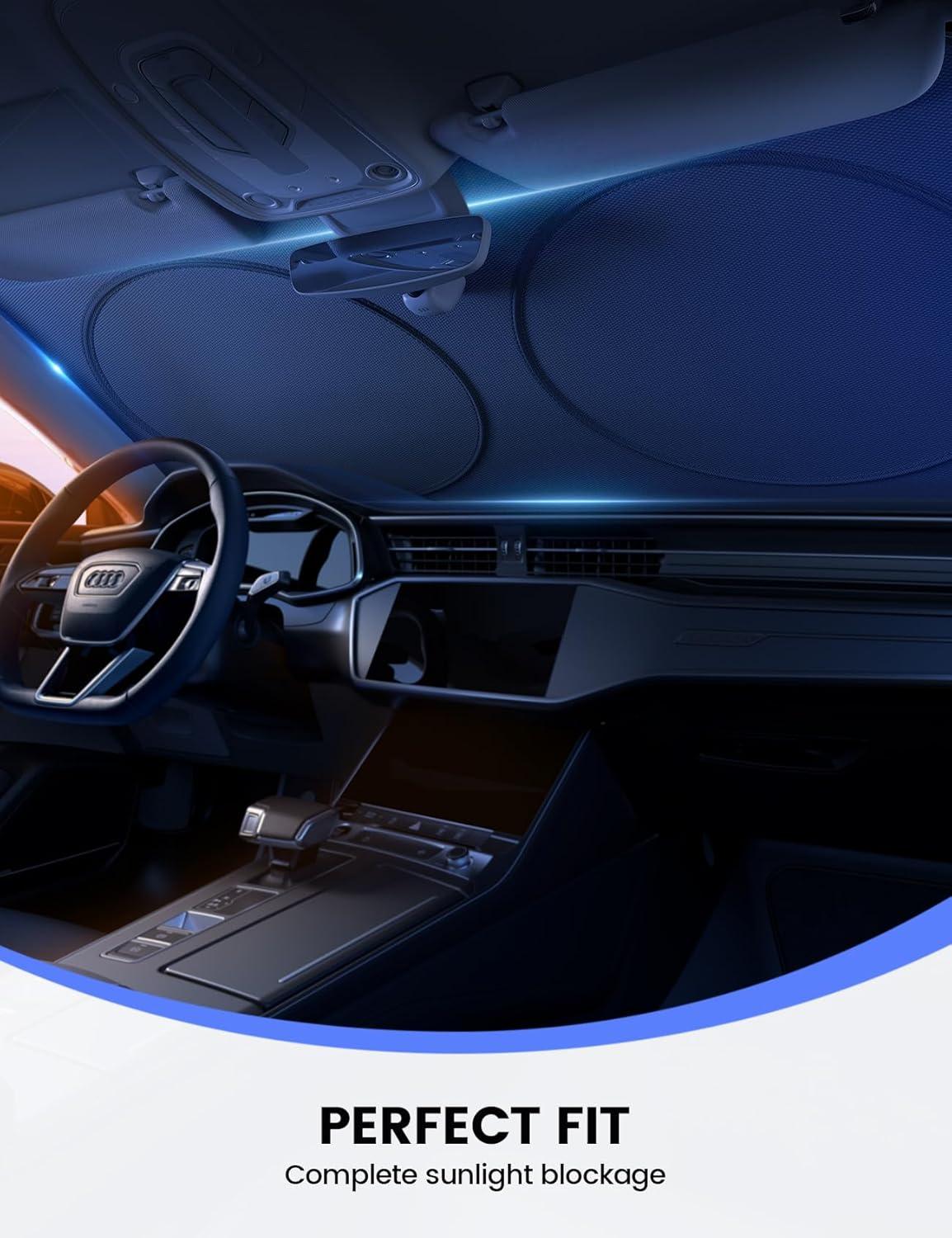 imageLamicall Car Windshield Sun Shade  4Layer Reflective 240T Sun ampamp UV Reflective Windshield Cover Sun Shade  Easy Install Foldable  59quotx31quot Windshield Cover for Compact Sedan SUV
