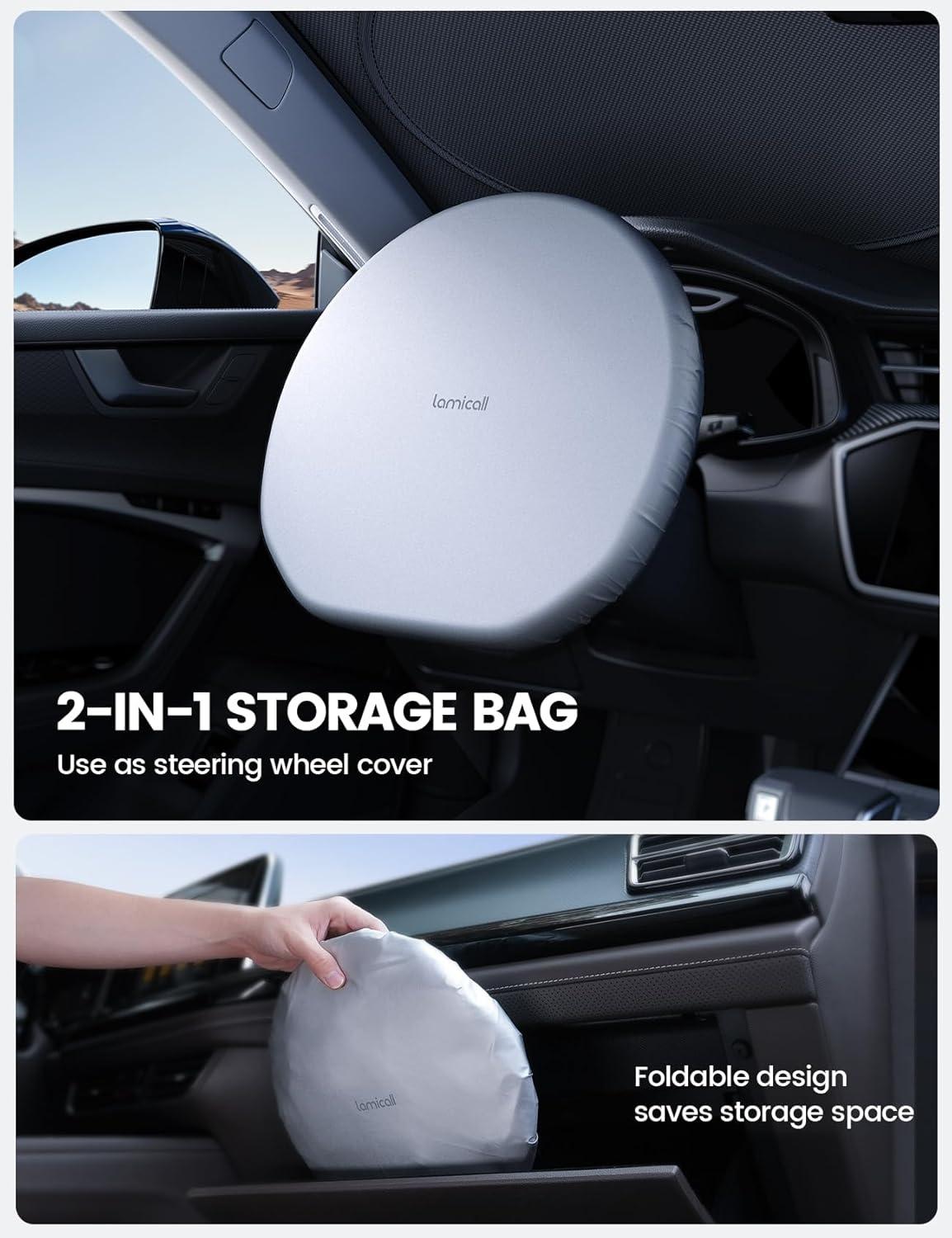 imageLamicall Car Windshield Sun Shade  4Layer Reflective 240T Sun ampamp UV Reflective Windshield Cover Sun Shade  Easy Install Foldable  66quotx37quot Windshield Cover for Large SUV Truck66x37