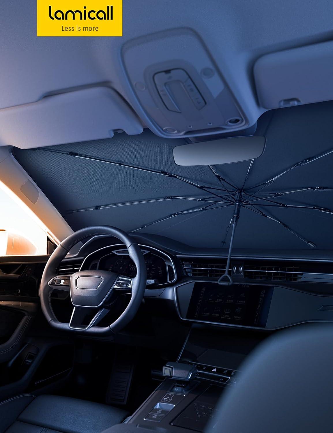 imageLamicall Car Windshield Sunshade Umbrella  5Layer UV Block 10Rib Fiberglass Frame for Heat Insulation 53quotx30quot Front Window Interior Sun Protection for Compact Sedan SUV Windshield