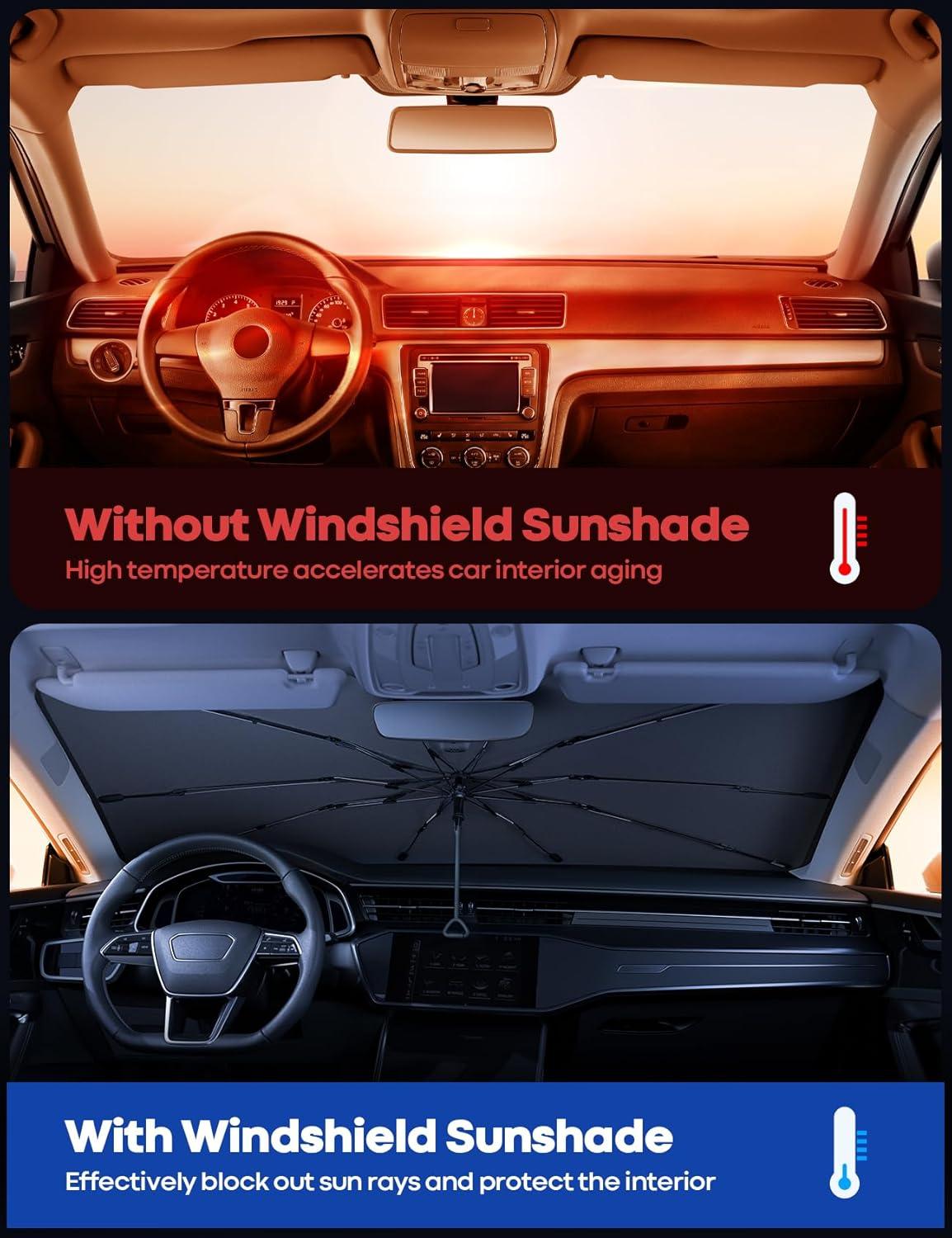 imageLamicall Car Windshield Sunshade Umbrella  5Layer UV Block 10Rib Fiberglass Frame for Heat Insulation 53quotx30quot Front Window Interior Sun Protection for Compact Sedan SUV Windshield