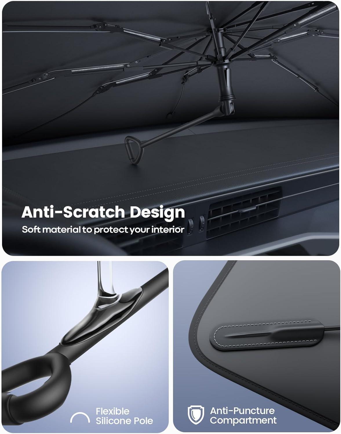 imageLamicall Car Windshield Sunshade Umbrella  5Layer UV Block 10Rib Fiberglass Frame for Heat Insulation 53quotx30quot Front Window Interior Sun Protection for Compact Sedan SUV Windshield
