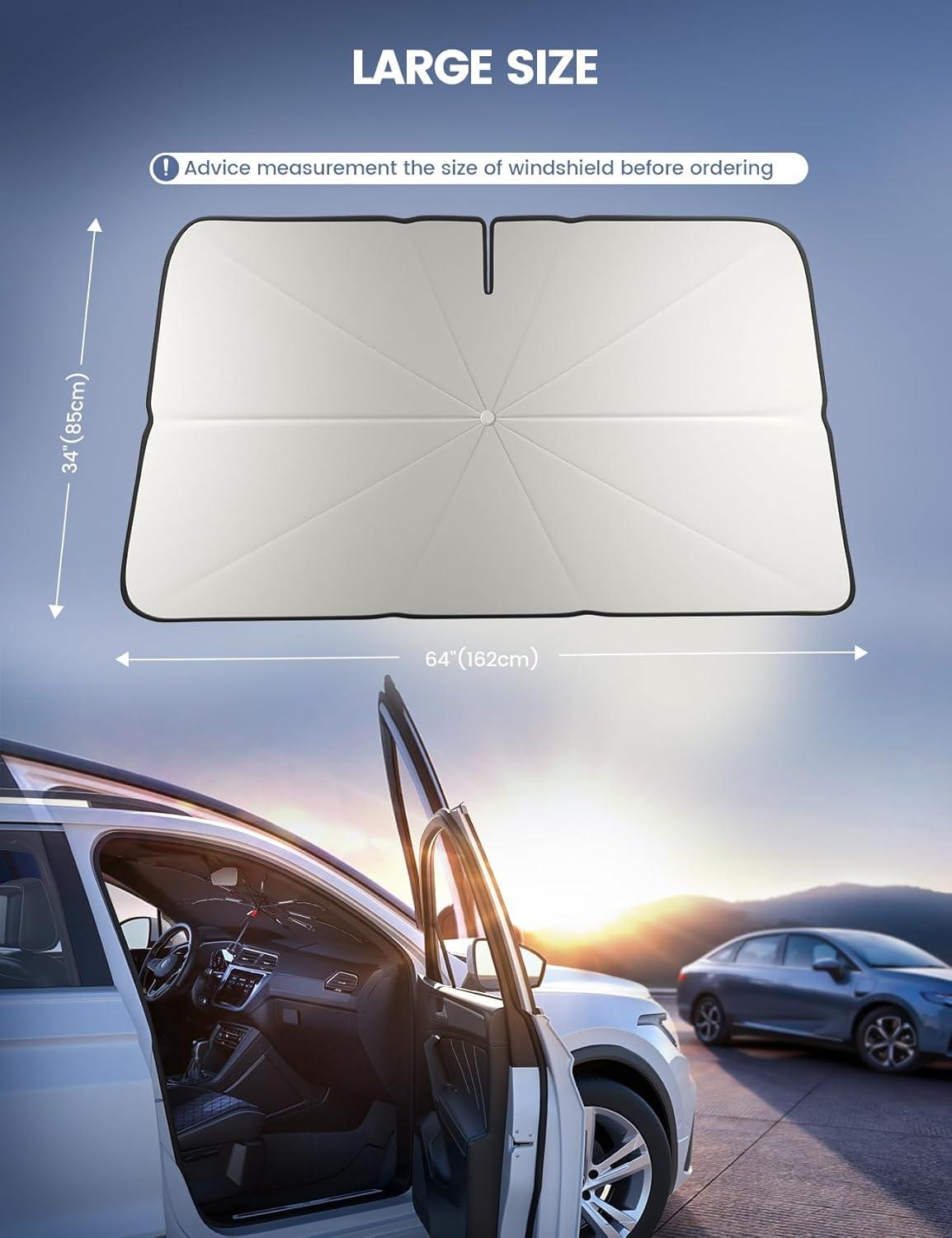 imageLamicall Car Windshield Sunshade Umbrella  5Layer UV Block 10Rib Fiberglass Frame for Heat Insulation 64quotx34quot Front Window Interior Sun Protection for Large SUV Truck Windshield