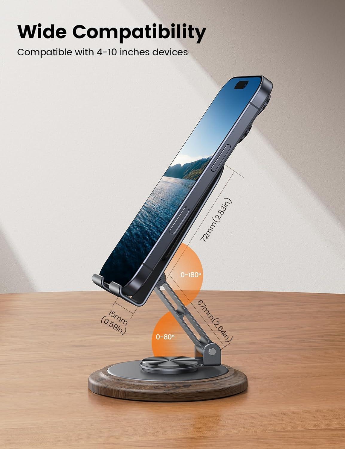 imageLamicall Cell Phone Stand for Desk  360 Rotation Sturdy Adjustable Desktop Phone Holder Foldable Mobile Stand Office Desk Accessories for iPhone 16 15 14 Pro Max Galaxy S25 S24 All PhonesGrey