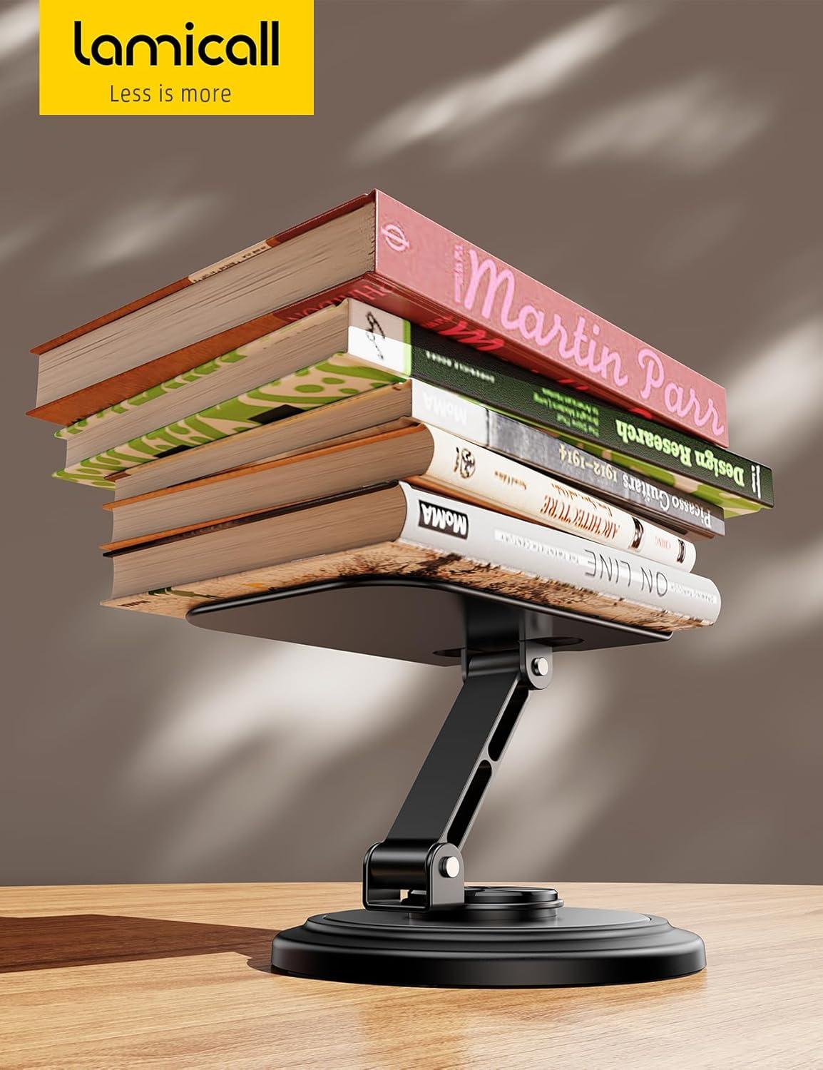 imageLamicall Cell Phone Stand for Desk  360 Rotation Sturdy Adjustable Desktop Phone Holder Foldable Mobile Stand Office Desk Accessories for iPhone 16 15 14 Pro Max Galaxy S25 S24 All PhonesBlack