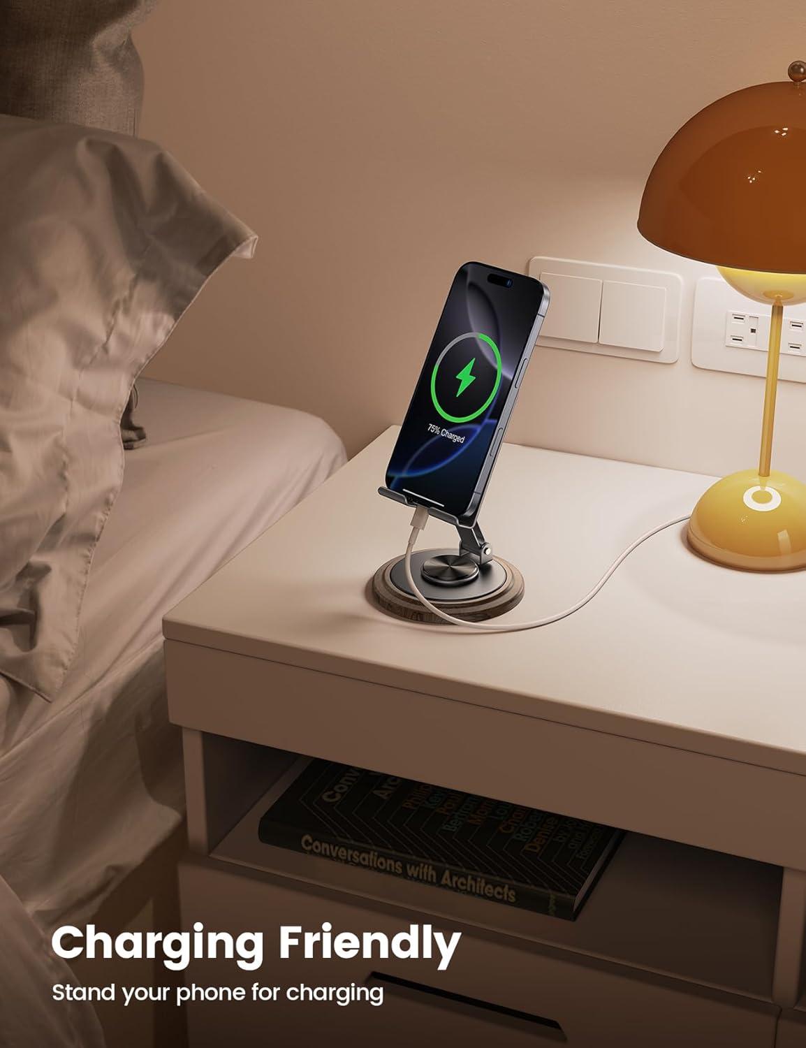 imageLamicall Cell Phone Stand for Desk  360 Rotation Sturdy Adjustable Desktop Phone Holder Foldable Mobile Stand Office Desk Accessories for iPhone 16 15 14 Pro Max Galaxy S25 S24 All PhonesGrey