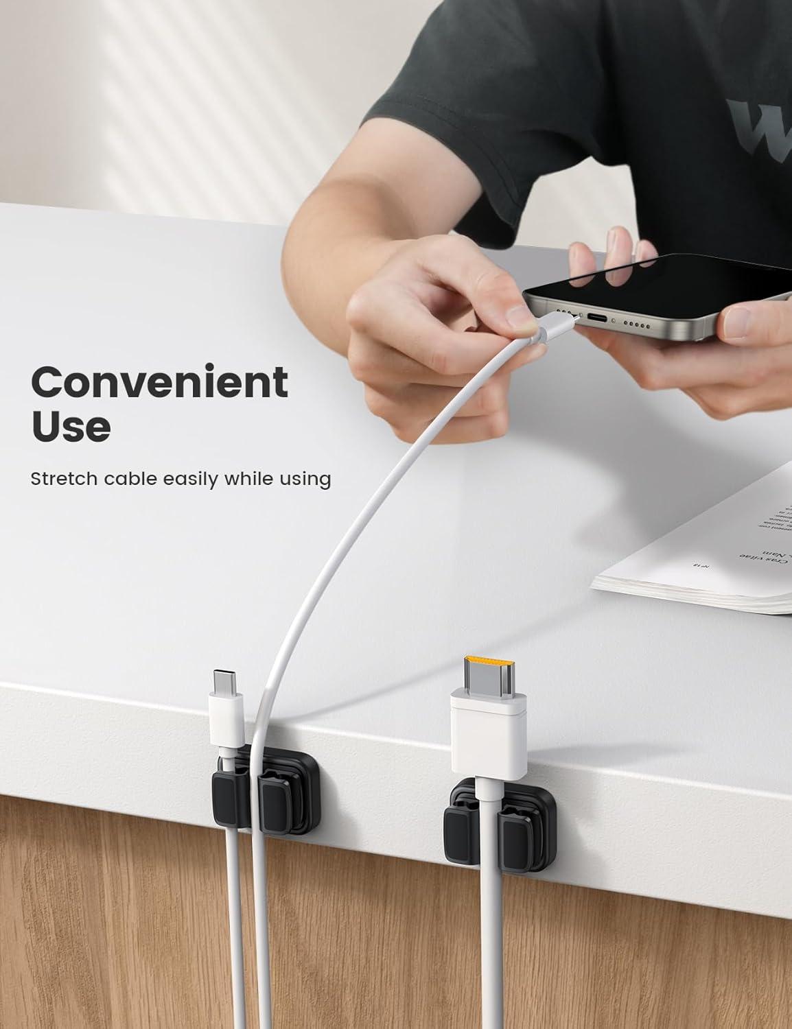 imageLamicall Cord Organizer Spring Clip Holder  1 Small Clip Hold 3 Cords Desk Cable Management Holder Adhesive Phone Charger Wire Keeper for Nightstand Office Car Desk Accessories 3PcsBlack