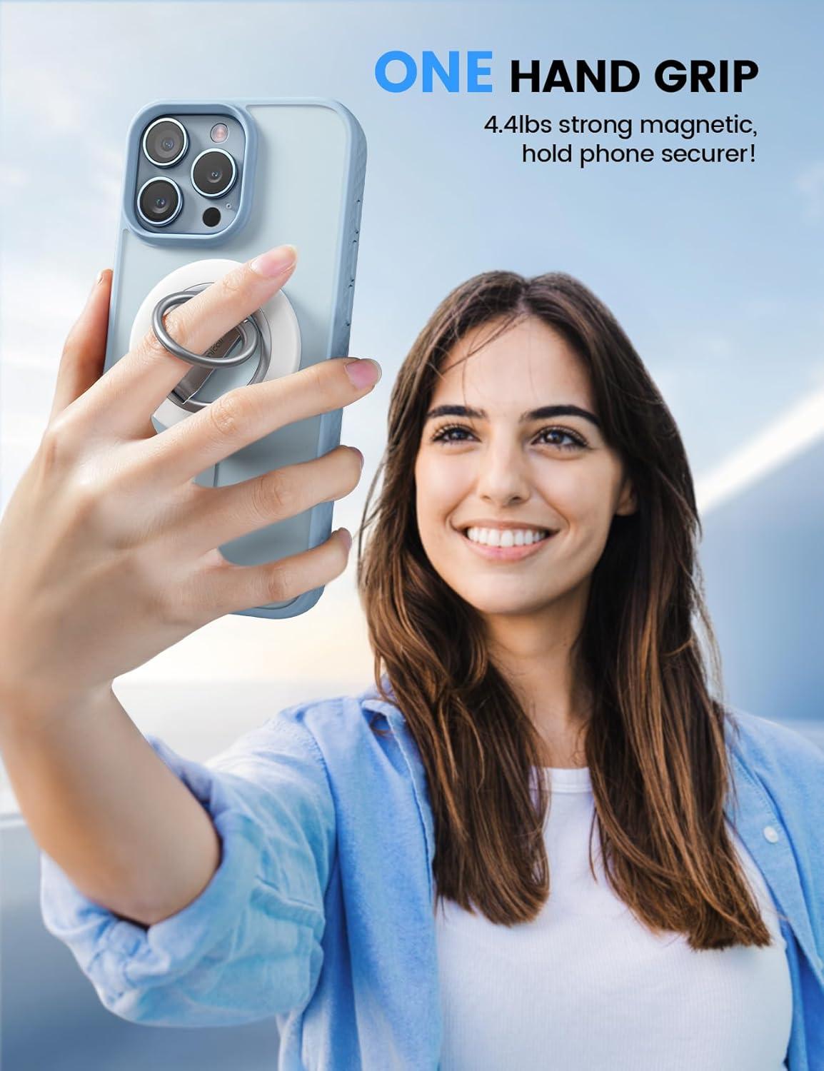 imageLamicall Magnetic Phone Ring Grip Stand  2025 Stable DualHinge Ring Kickstand Finger Holder Super Magnet 360 Rotation Ring Grip for MagSafe Accessories for iPhone 16 15 14 Pro Max White