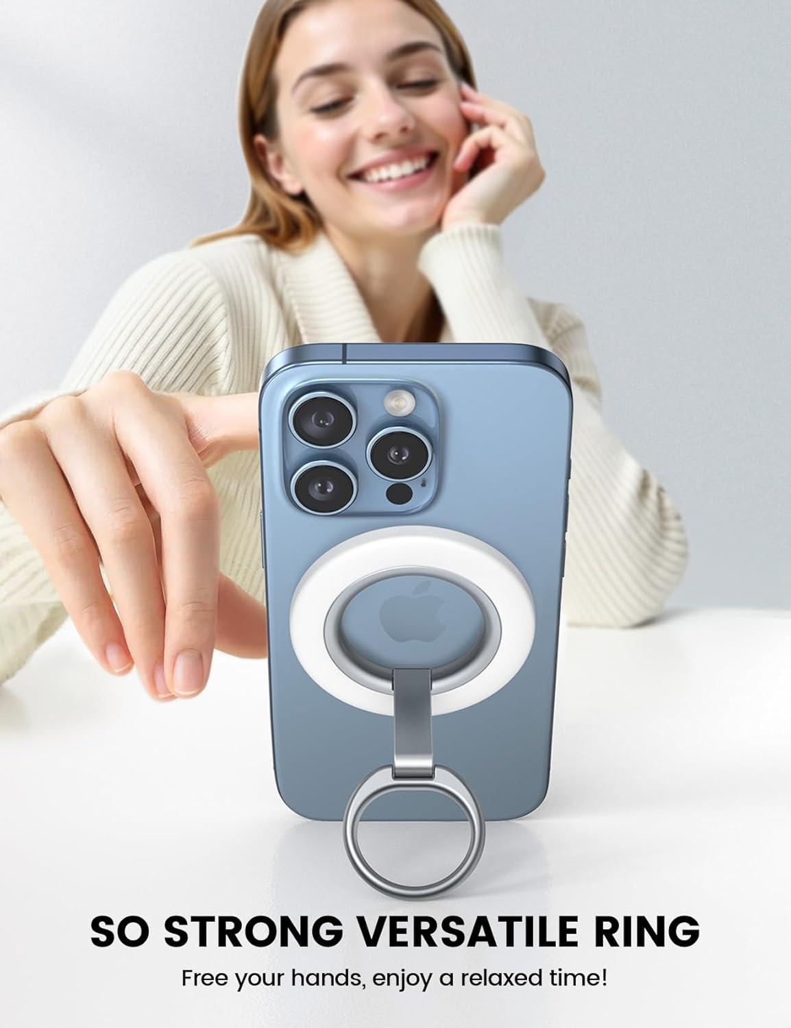 imageLamicall Magnetic Phone Ring Grip Stand  2025 Stable DualHinge Ring Kickstand Finger Holder Super Magnet 360 Rotation Ring Grip for MagSafe Accessories for iPhone 16 15 14 Pro Max White