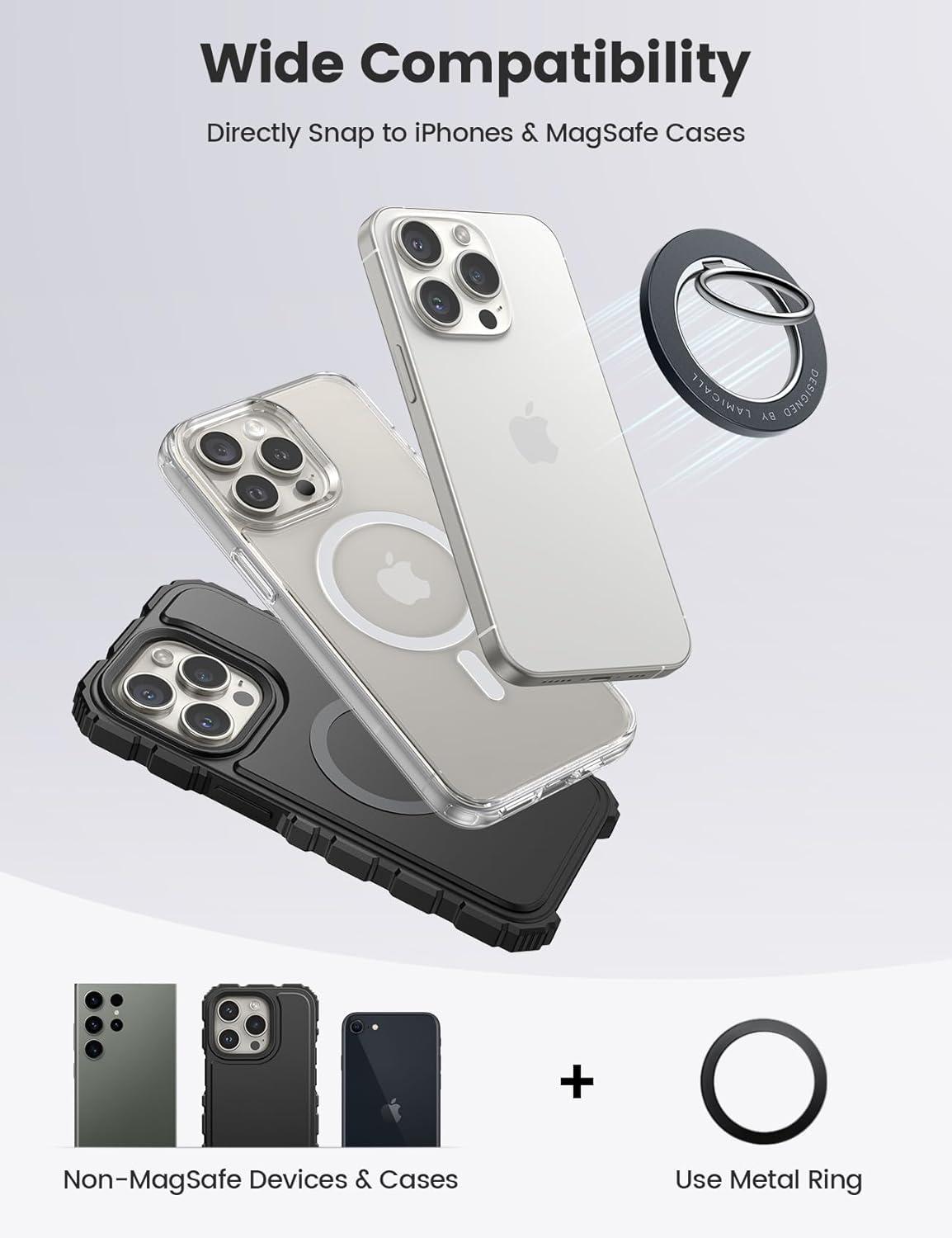 imageLamicall Magnetic Phone Ring Holder for MagSafe Flexible 360 Rotation Magnet Finger Ring Grip Stand Holder Fit for iPhone 16 15 14 13 12 Pro Pro Max Plus Mag Safe Accessories Misty Black