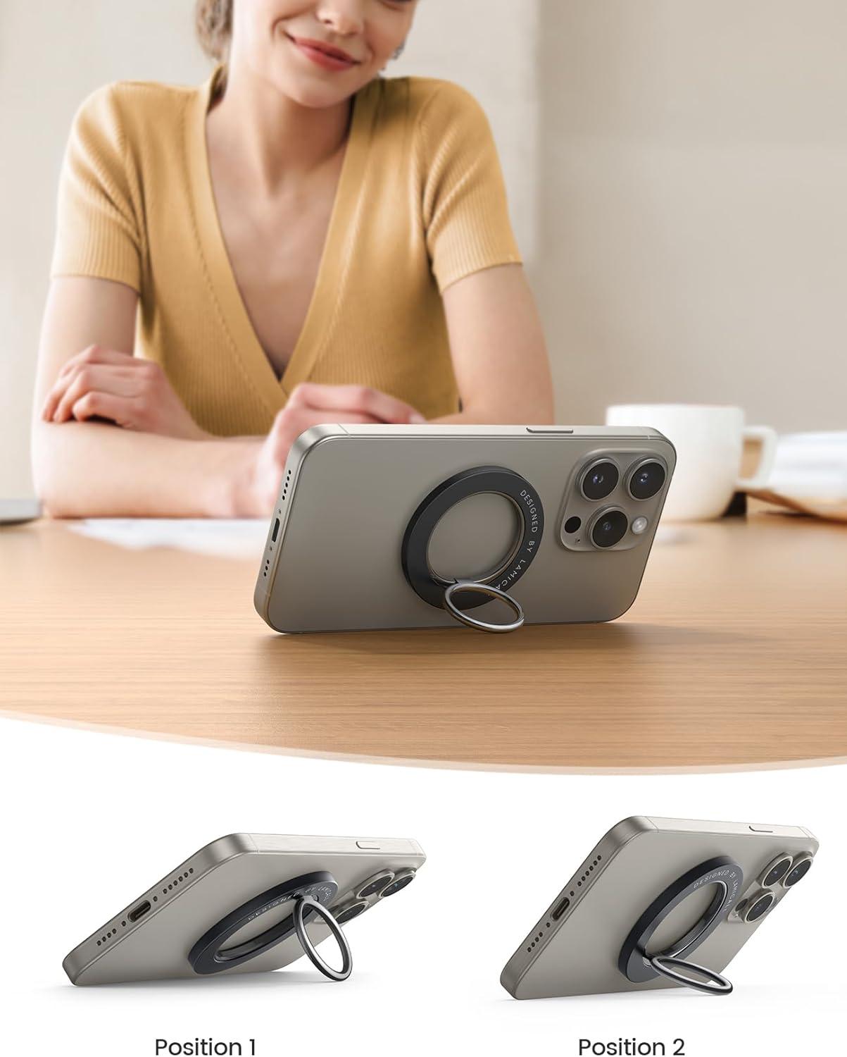 imageLamicall Magnetic Phone Ring Holder for MagSafe Flexible 360 Rotation Magnet Finger Ring Grip Stand Holder Fit for iPhone 16 15 14 13 12 Pro Pro Max Plus Mag Safe Accessories Misty Black