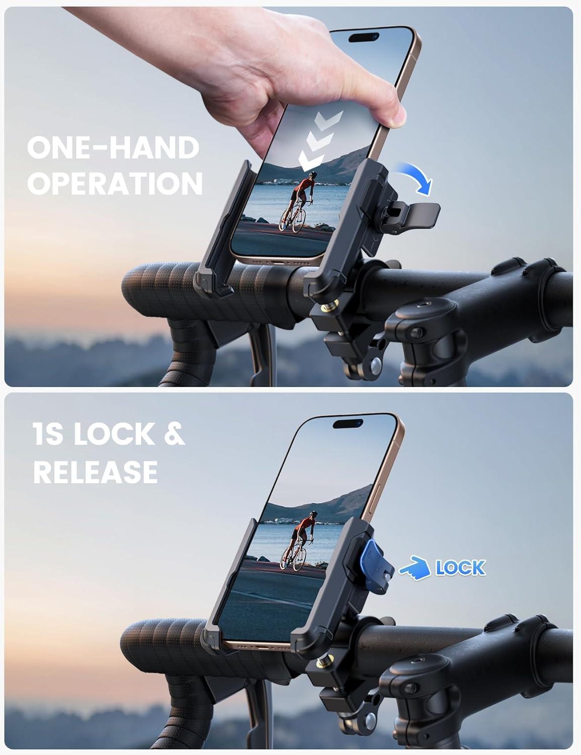 imageLamicall Motorcycle Bike Phone Mount  No Block Camera 1s Lock Bike Cell Phone Holder Clamp Bicycle Scooter Handlebar Clip for iPhone 16 15 14 Pro Max Galaxy S25 S24 Ultra 477quot Phones