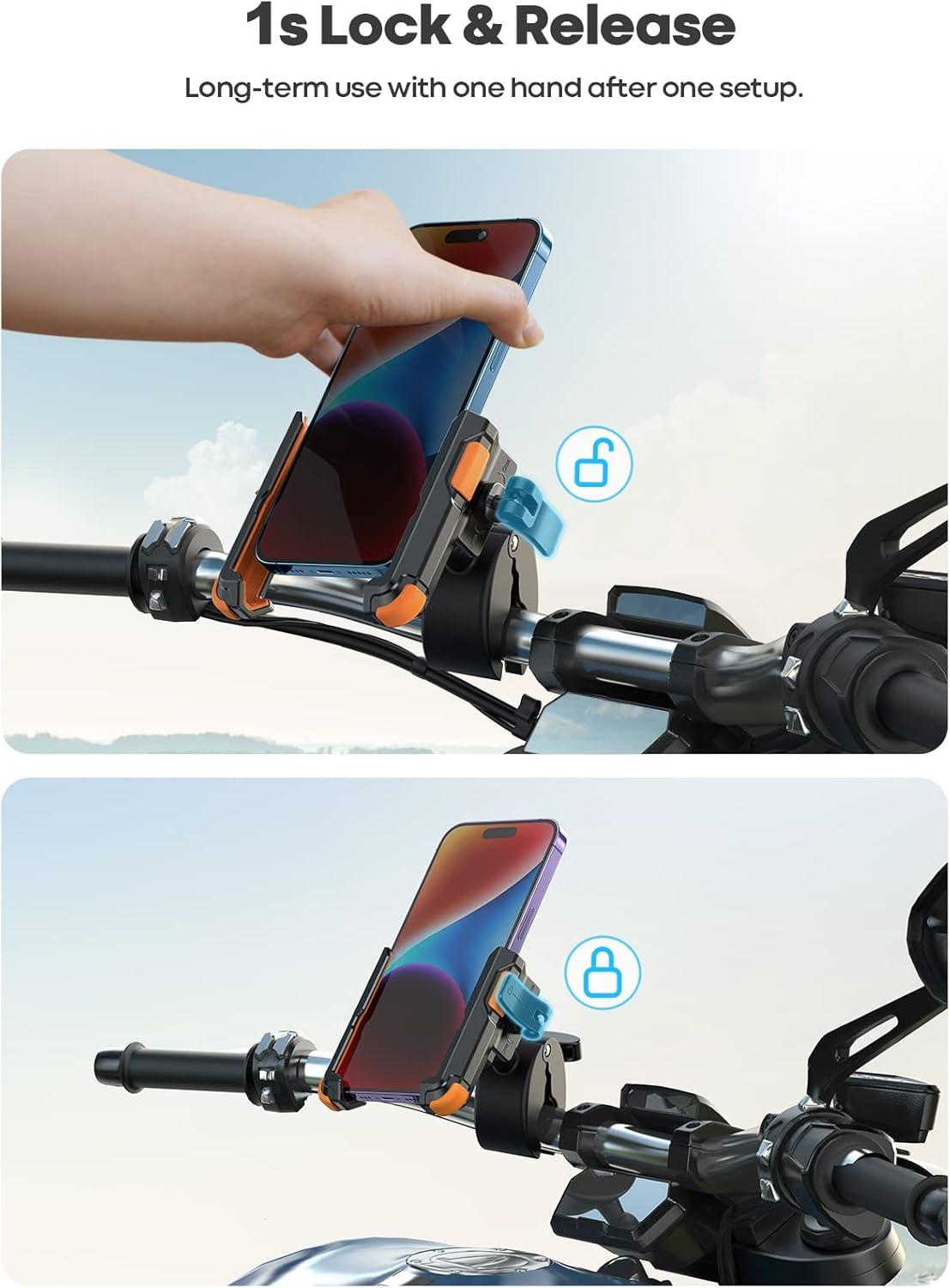 imageLamicall Motorcycle Phone Mount Holder  Camera Friendly 1s Lock Bike Phone Holder Handlebar Clamp Bicycle Scooter Phone Clip for iPhone 16 Pro Max 15 14 13 Galaxy S25 Ultra 477quot PhonesOrange