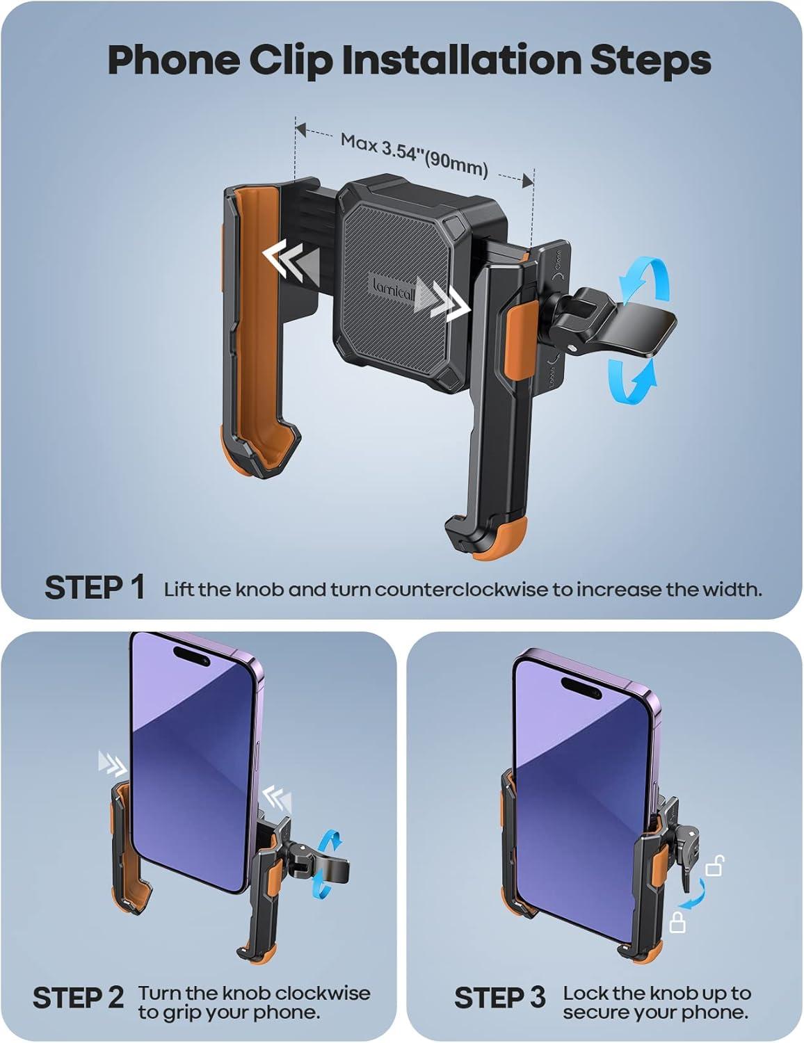 imageLamicall Motorcycle Phone Mount Holder  Camera Friendly 1s Lock Bike Phone Holder Handlebar Clamp Bicycle Scooter Phone Clip for iPhone 16 Pro Max 15 14 13 Galaxy S25 Ultra 477quot PhonesOrange