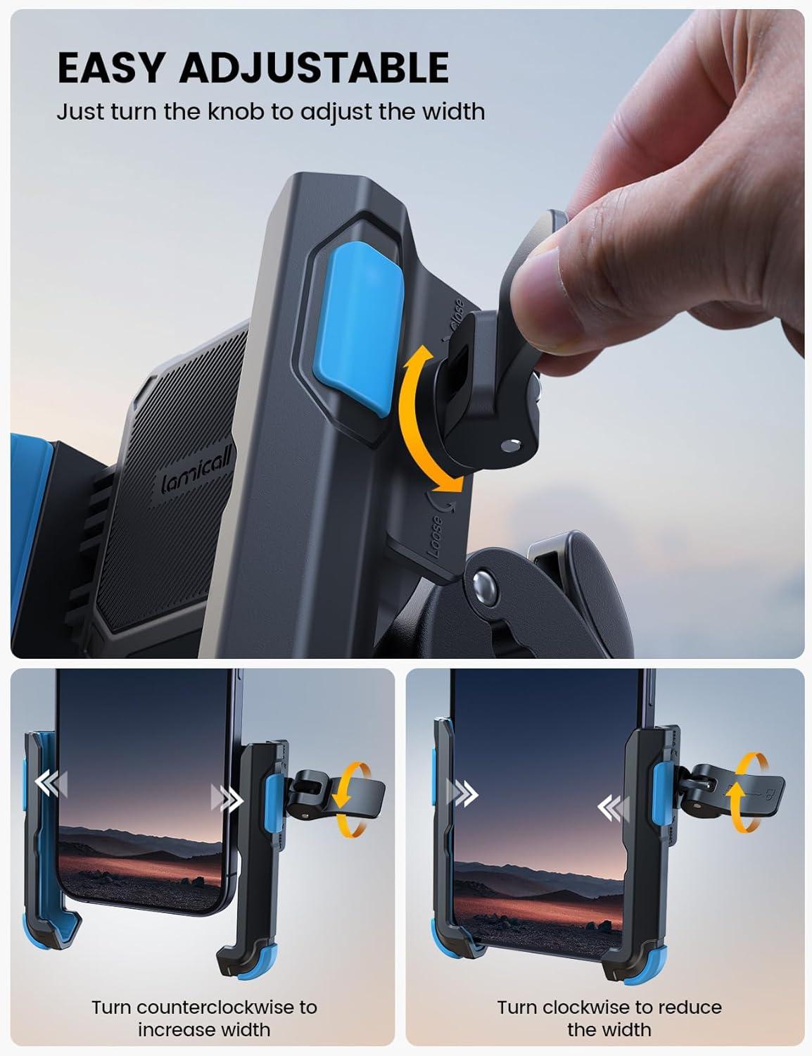 imageLamicall Motorcycle Phone Mount Holder  Camera Friendly 1s Lock Bike Phone Holder Handlebar Clamp Bicycle Scooter Phone Clip for iPhone 16 Pro Max 15 14 13 Galaxy S25 Ultra 477quot PhonesBlue