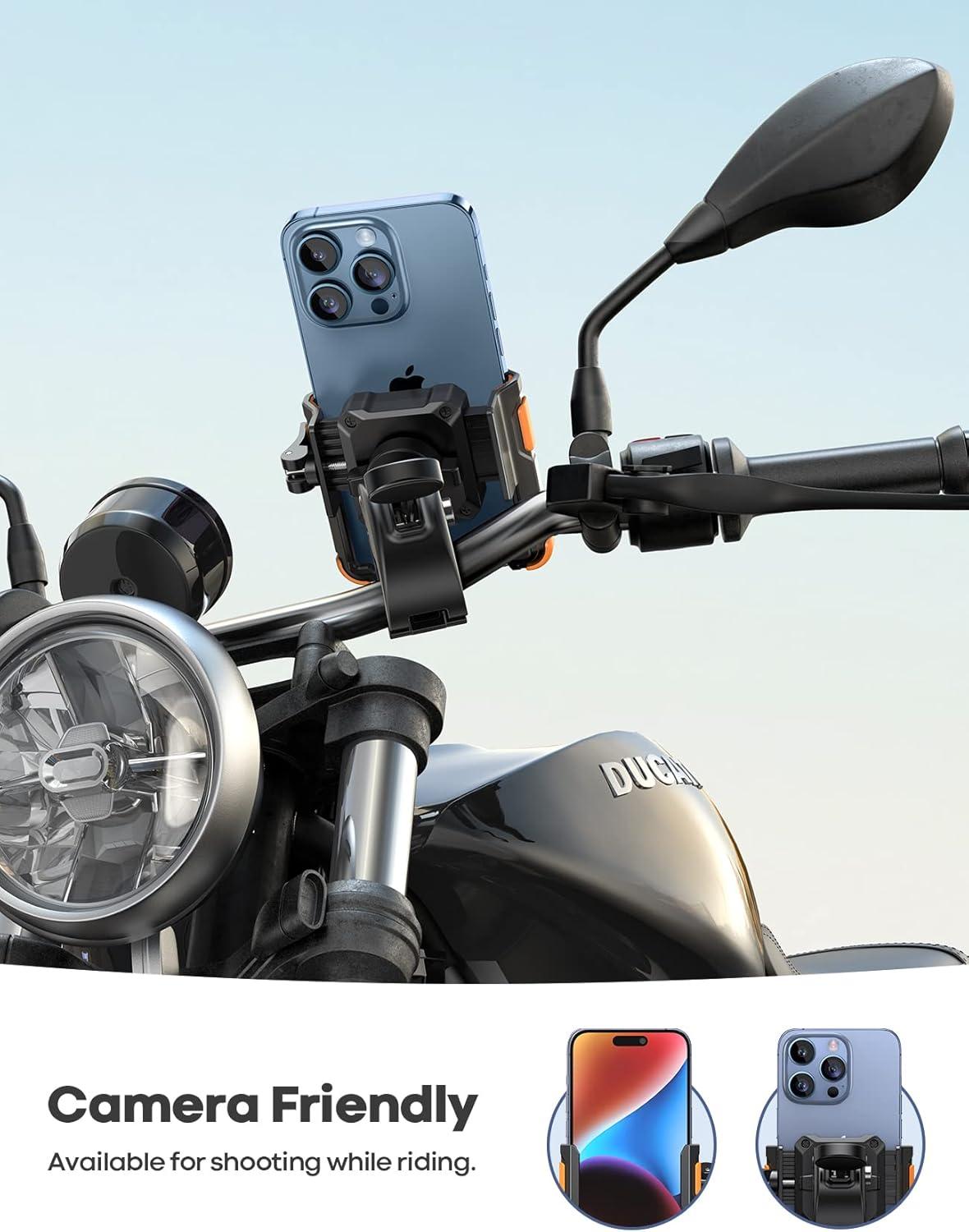 imageLamicall Motorcycle Phone Mount Holder  Camera Friendly 1s Lock Bike Phone Holder Handlebar Clamp Bicycle Scooter Phone Clip for iPhone 16 Pro Max 15 14 13 Galaxy S25 Ultra 477quot PhonesOrange