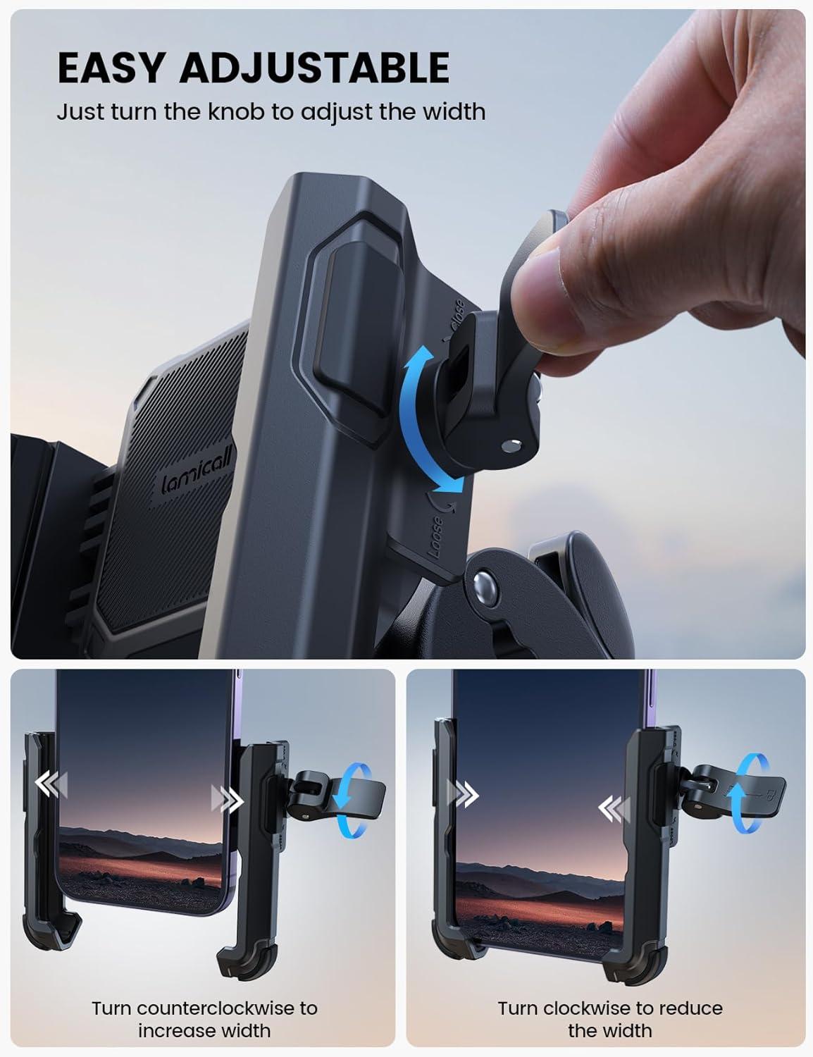 imageLamicall Motorcycle Phone Mount Holder  Camera Friendly 1s Lock Bike Phone Holder Handlebar Clamp Bicycle Scooter Phone Clip for iPhone 16 Pro Max 15 14 13 Galaxy S25 Ultra 477quot PhonesBlack