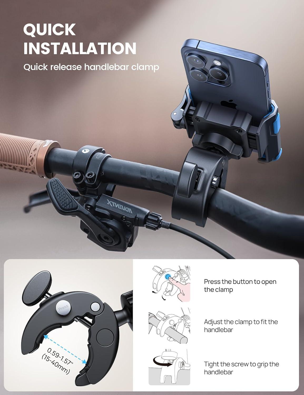 imageLamicall Motorcycle Phone Mount Holder  Camera Friendly 1s Lock Bike Phone Holder Handlebar Clamp Bicycle Scooter Phone Clip for iPhone 16 Pro Max 15 14 13 Galaxy S25 Ultra 477quot PhonesBlue