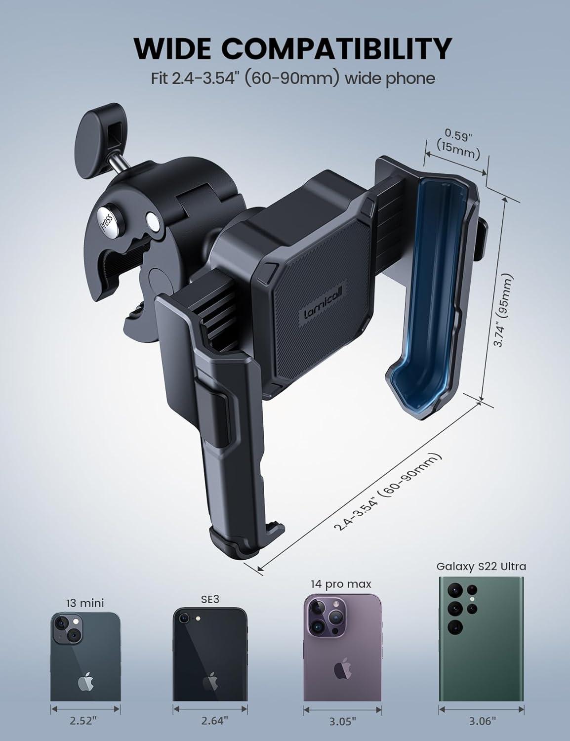 imageLamicall Motorcycle Phone Mount Holder  Camera Friendly 1s Lock Bike Phone Holder Handlebar Clamp Bicycle Scooter Phone Clip for iPhone 16 Pro Max 15 14 13 Galaxy S25 Ultra 477quot PhonesBlack