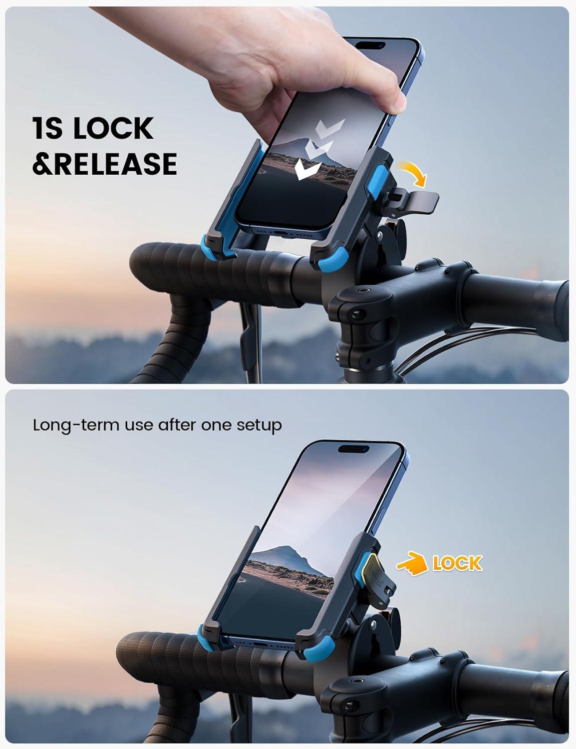 imageLamicall Motorcycle Phone Mount Holder  Camera Friendly 1s Lock Bike Phone Holder Handlebar Clamp Bicycle Scooter Phone Clip for iPhone 16 Pro Max 15 14 13 Galaxy S25 Ultra 477quot PhonesBlue