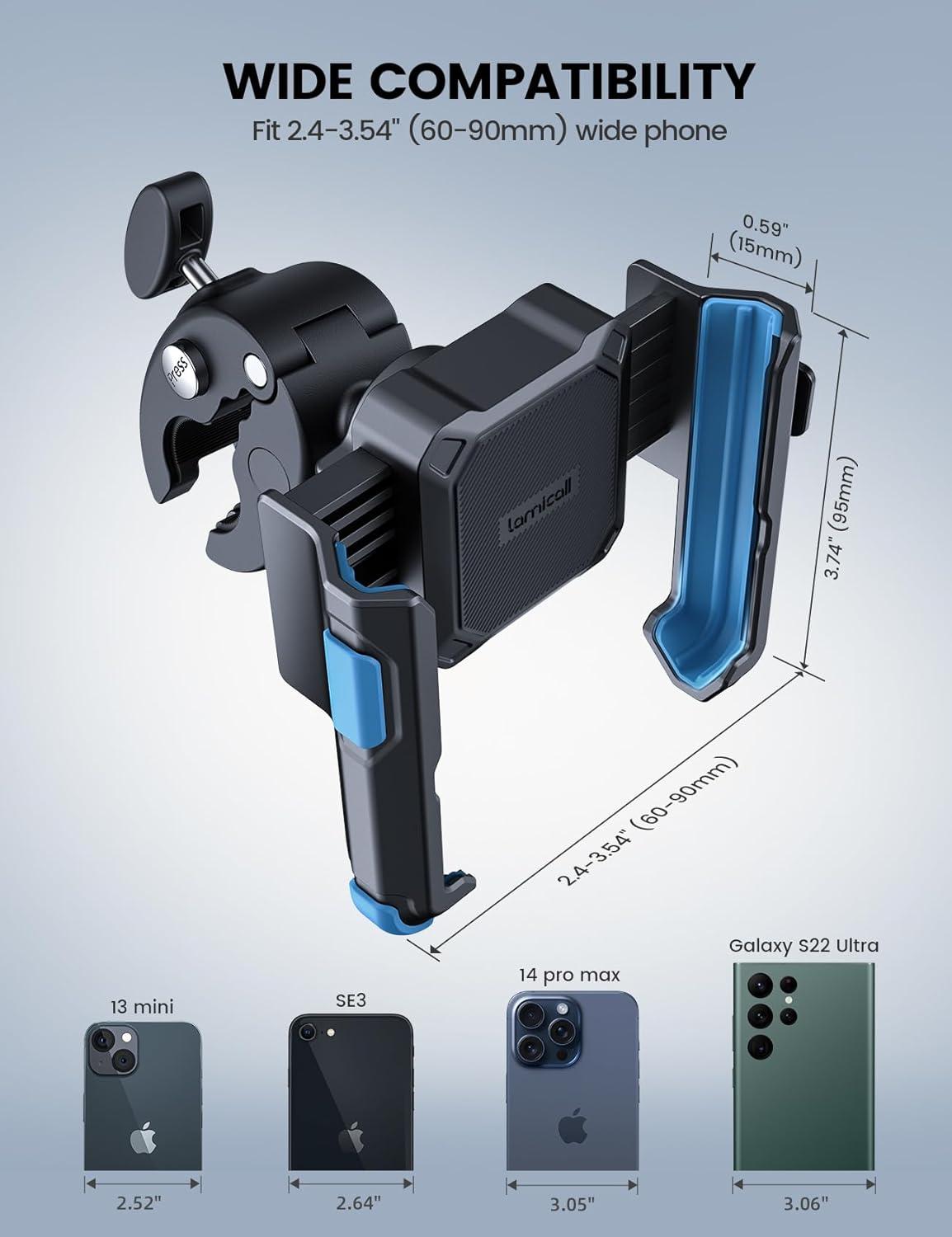 imageLamicall Motorcycle Phone Mount Holder  Camera Friendly 1s Lock Bike Phone Holder Handlebar Clamp Bicycle Scooter Phone Clip for iPhone 16 Pro Max 15 14 13 Galaxy S25 Ultra 477quot PhonesBlue