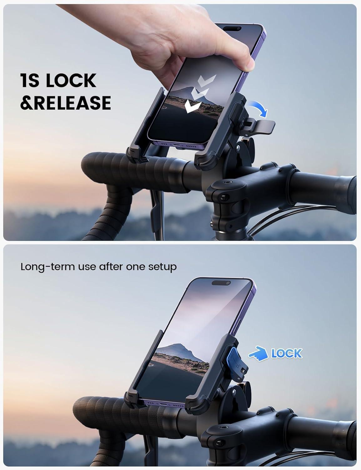 imageLamicall Motorcycle Phone Mount Holder  Camera Friendly 1s Lock Bike Phone Holder Handlebar Clamp Bicycle Scooter Phone Clip for iPhone 16 Pro Max 15 14 13 Galaxy S25 Ultra 477quot PhonesBlack