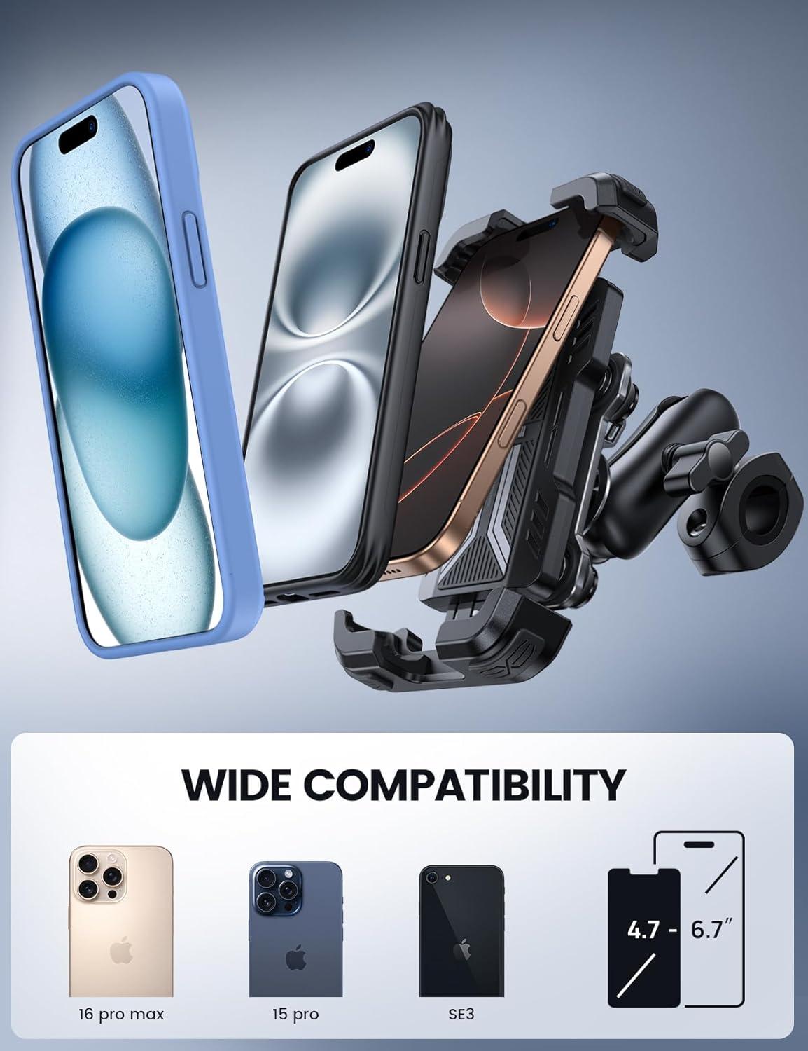 imageLamicall Motorcycle Phone Mount Holder  Dual Vibration Dampener Metal Adjustment Arm Motorcycle Cell Phone Holder Bike Handlebar Phone Mount for iPhone 1615 1413 Pro Max 4767quot PhonesBlack