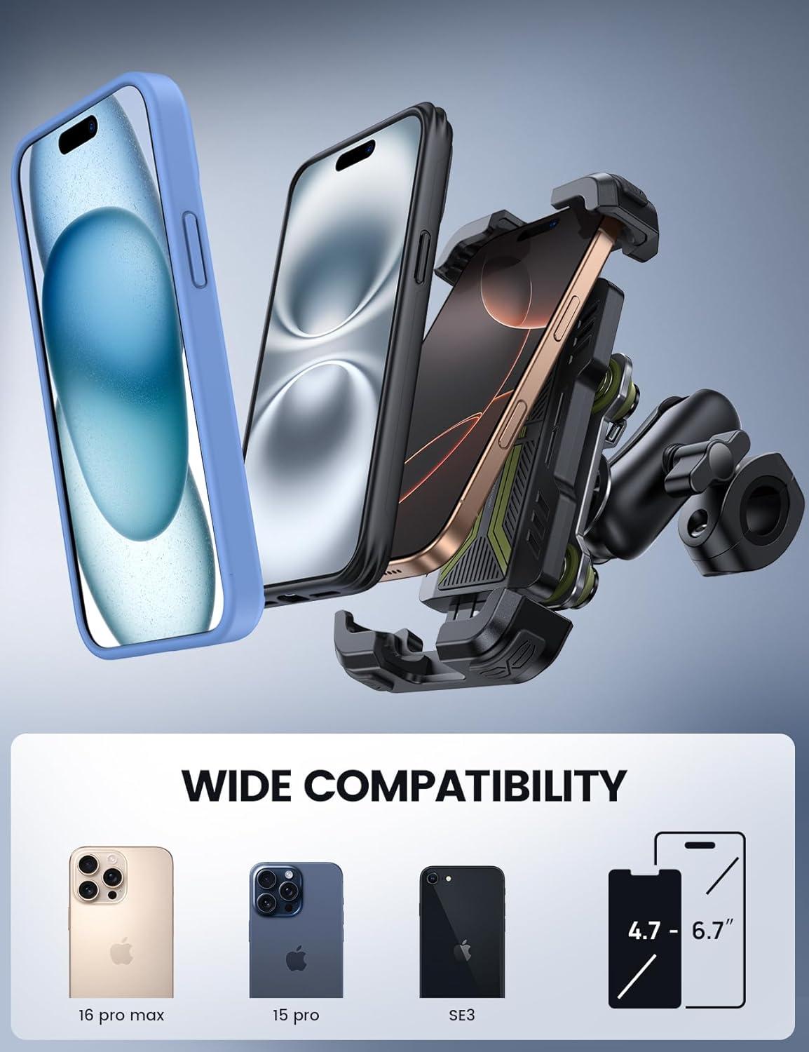 imageLamicall Motorcycle Phone Mount Holder  Dual Vibration Dampener Metal Adjustment Arm Motorcycle Cell Phone Holder Bike Handlebar Phone Mount for iPhone 1615 1413 Pro Max 4767quot PhonesGreen