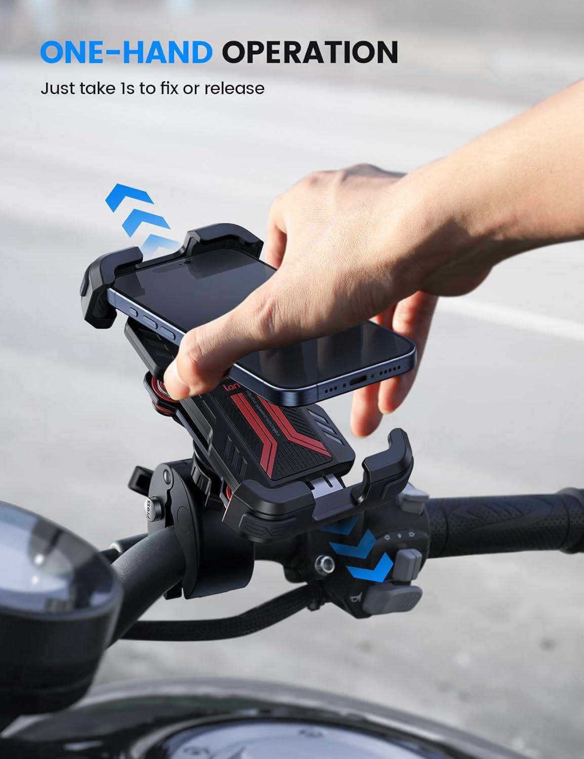 imageLamicall Motorcycle Phone Mount Holder  Dual Vibration Dampener Upgrade Handlebar Clip Motorcycle Cell Phone Holder Bike Phone Mount Fit iPhone 16151413 Pro Max 4767quot Phones BlackRed