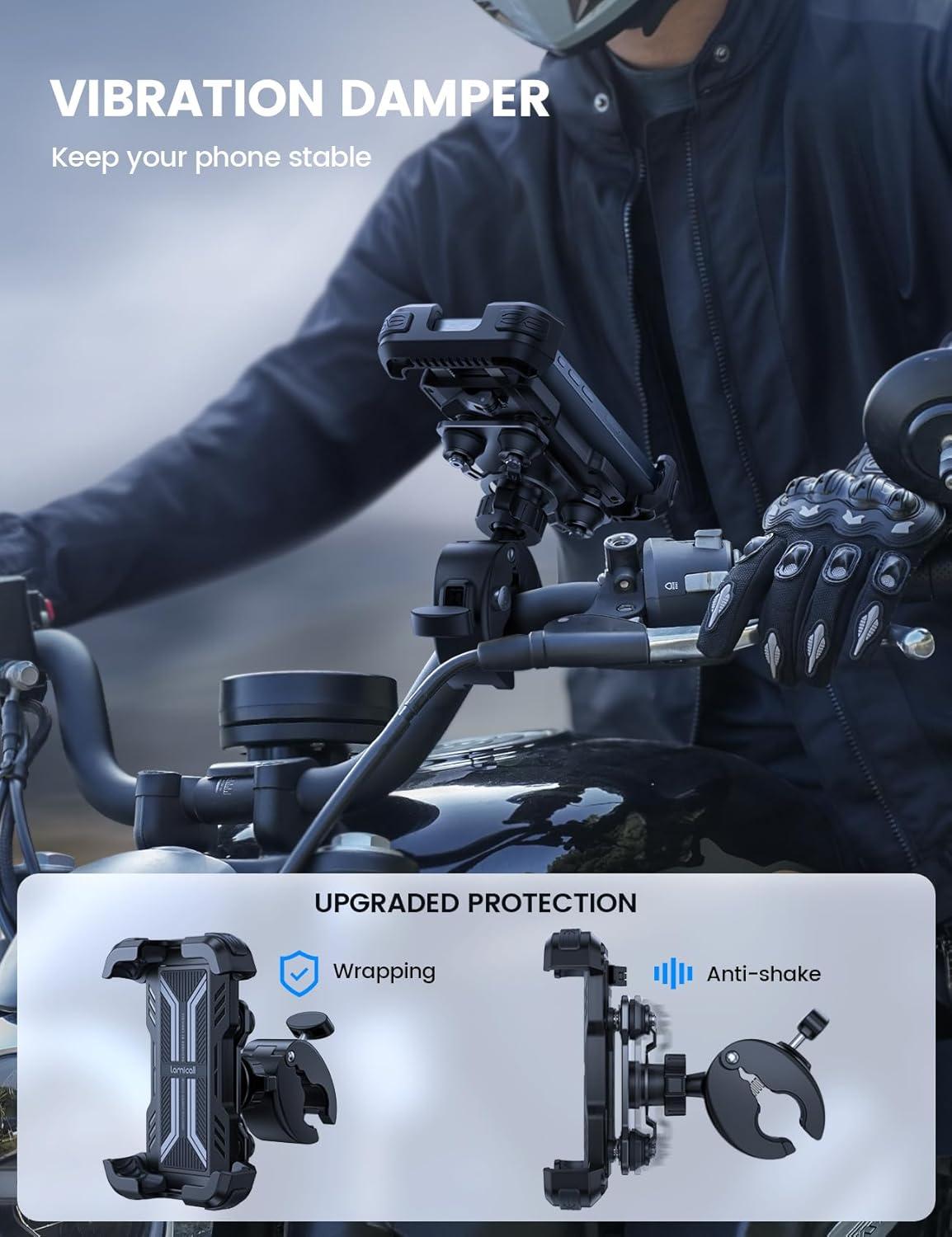 imageLamicall Motorcycle Phone Mount Holder  Dual Vibration Dampener Upgrade Handlebar Clip Motorcycle Cell Phone Holder Bike Phone Mount Fit iPhone 16151413 Pro Max 4767quot Phones BlackBlack