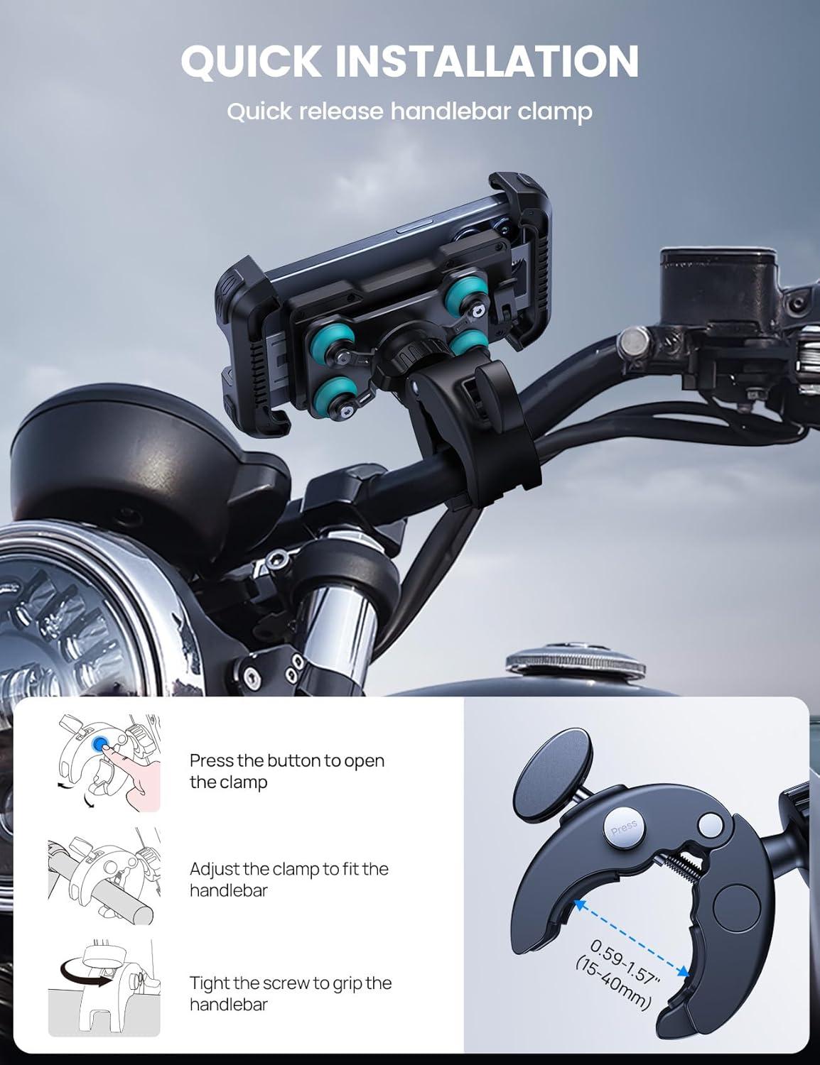 imageLamicall Motorcycle Phone Mount Holder  Dual Vibration Dampener Upgrade Handlebar Clip Motorcycle Cell Phone Holder Bike Phone Mount Fit iPhone 16151413 Pro Max 4767quot Phones BlackBlue