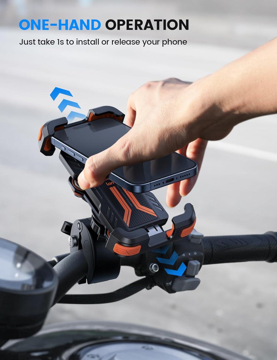 imageLamicall Motorcycle Phone Mount Holder  Dual Vibration Dampener Upgrade Handlebar Clip Motorcycle Cell Phone Holder Bike Phone Mount Fit iPhone 16151413 Pro Max 4767quot Phones BlackOrange