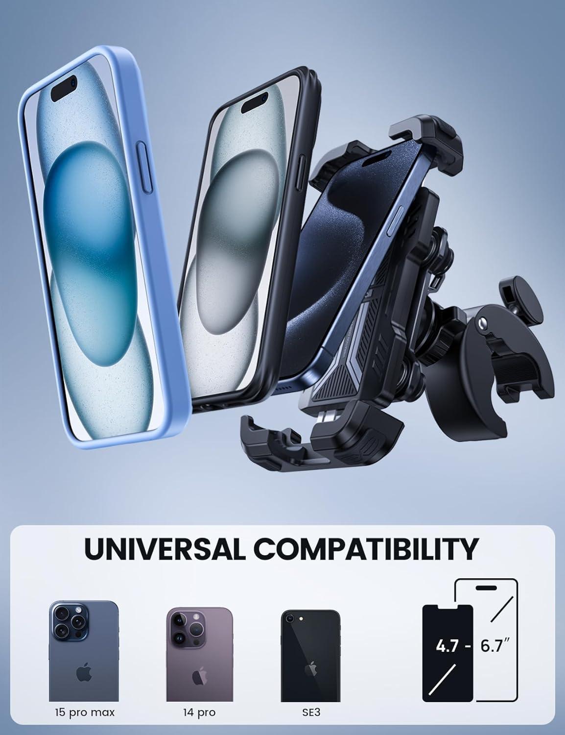 imageLamicall Motorcycle Phone Mount Holder  Dual Vibration Dampener Upgrade Handlebar Clip Motorcycle Cell Phone Holder Bike Phone Mount Fit iPhone 16151413 Pro Max 4767quot Phones BlackBlack