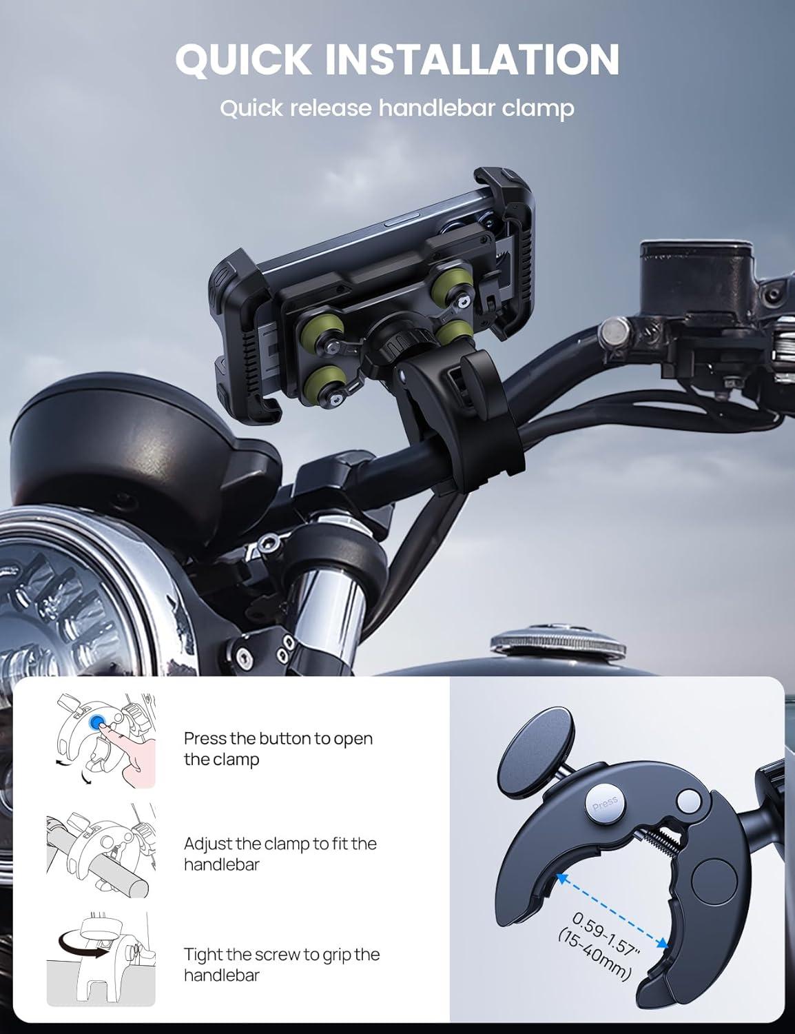 imageLamicall Motorcycle Phone Mount Holder  Dual Vibration Dampener Upgrade Handlebar Clip Motorcycle Cell Phone Holder Bike Phone Mount Fit iPhone 16151413 Pro Max 4767quot Phones BlackGreen
