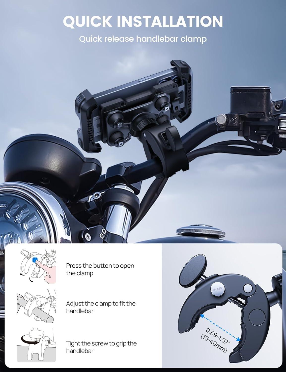 imageLamicall Motorcycle Phone Mount Holder  Dual Vibration Dampener Upgrade Handlebar Clip Motorcycle Cell Phone Holder Bike Phone Mount Fit iPhone 16151413 Pro Max 4767quot Phones BlackBlack