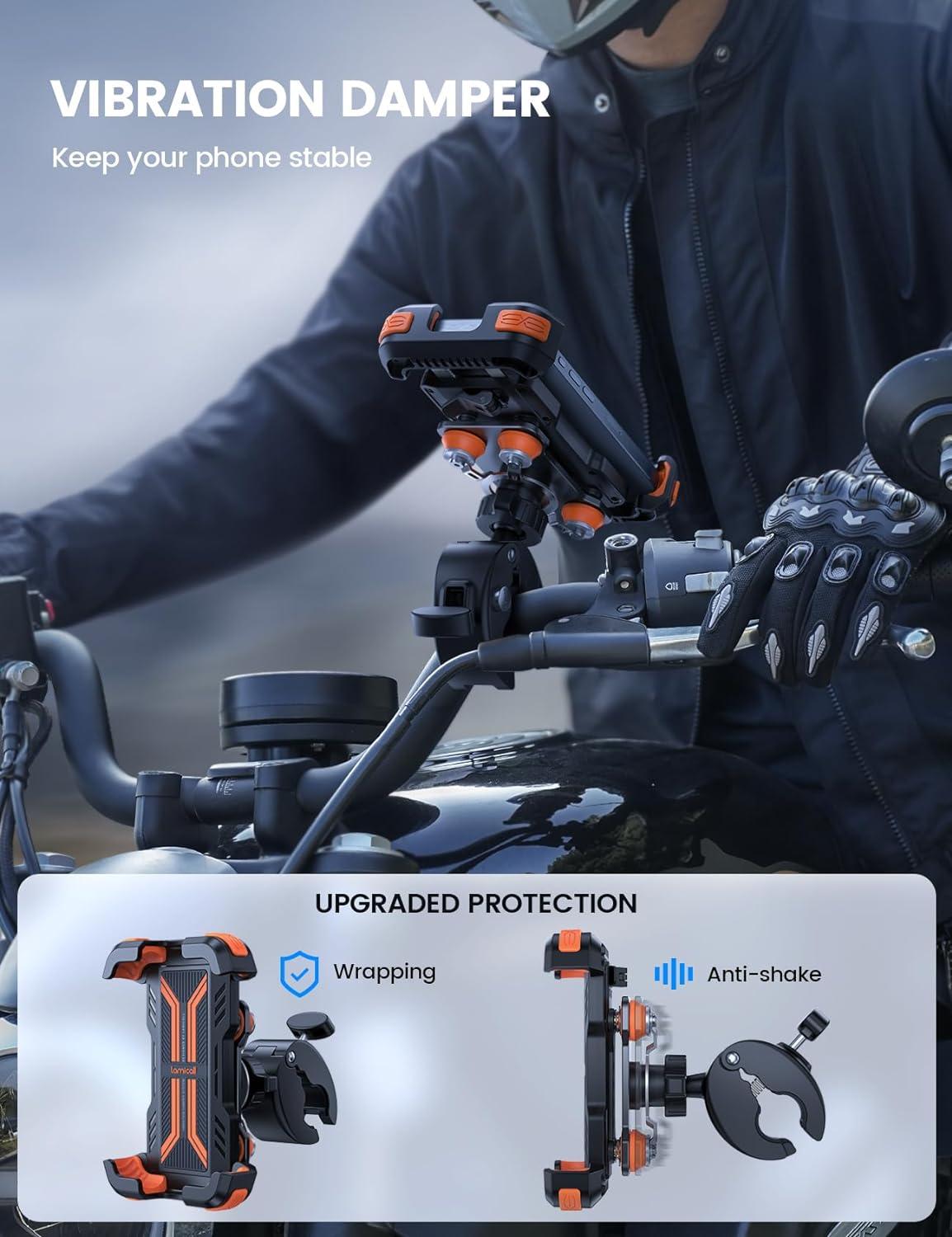 imageLamicall Motorcycle Phone Mount Holder  Dual Vibration Dampener Upgrade Handlebar Clip Motorcycle Cell Phone Holder Bike Phone Mount Fit iPhone 16151413 Pro Max 4767quot Phones BlackOrange