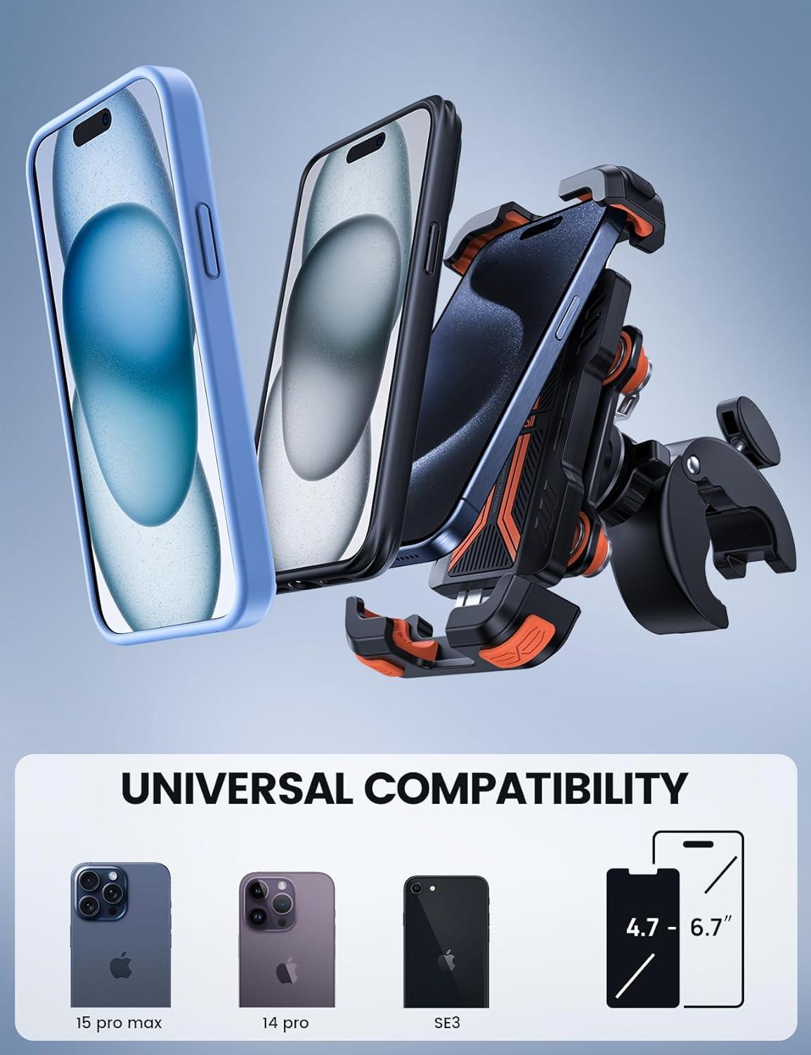 imageLamicall Motorcycle Phone Mount Holder  Dual Vibration Dampener Upgrade Handlebar Clip Motorcycle Cell Phone Holder Bike Phone Mount Fit iPhone 16151413 Pro Max 4767quot Phones BlackOrange