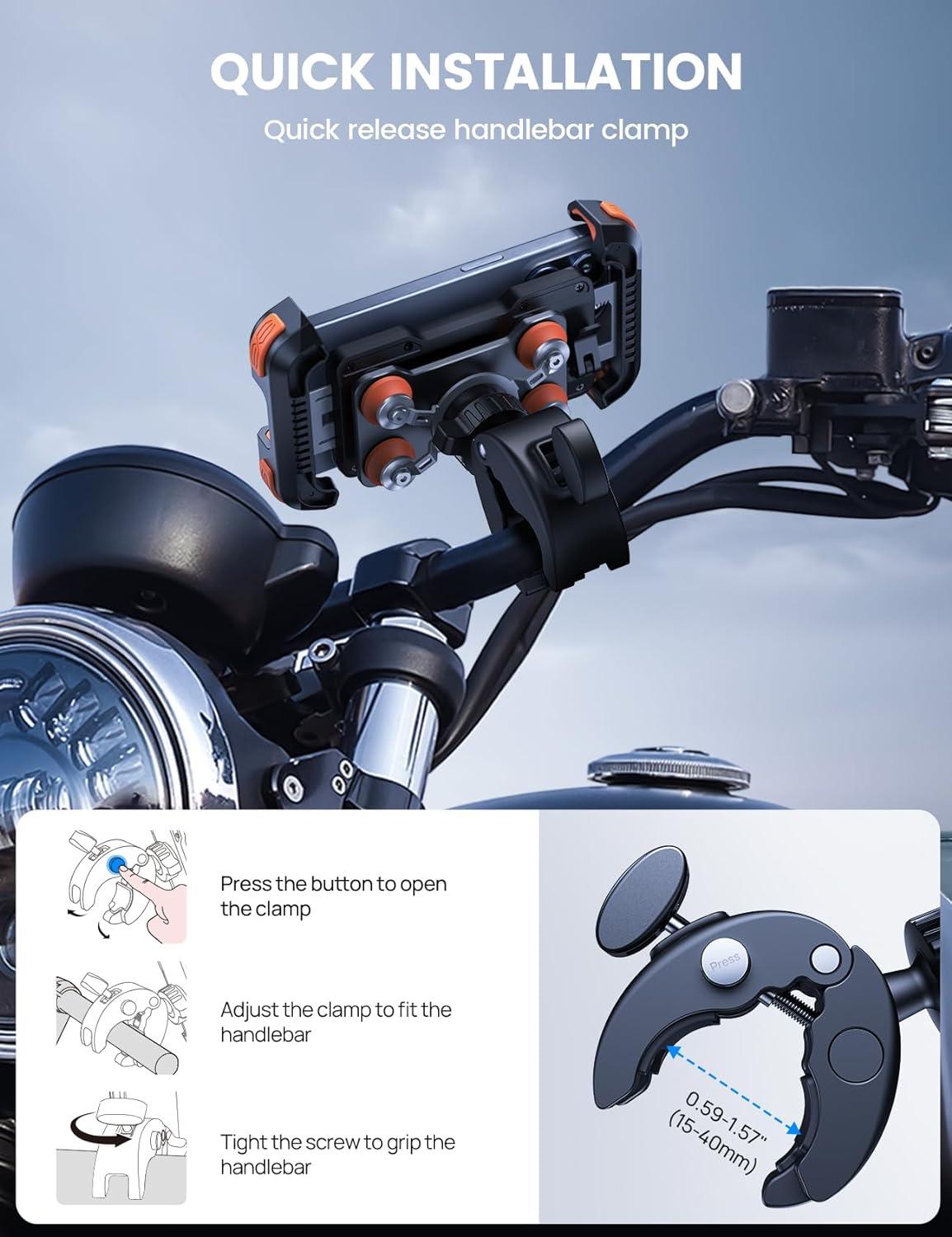 imageLamicall Motorcycle Phone Mount Holder  Dual Vibration Dampener Upgrade Handlebar Clip Motorcycle Cell Phone Holder Bike Phone Mount Fit iPhone 16151413 Pro Max 4767quot Phones BlackOrange