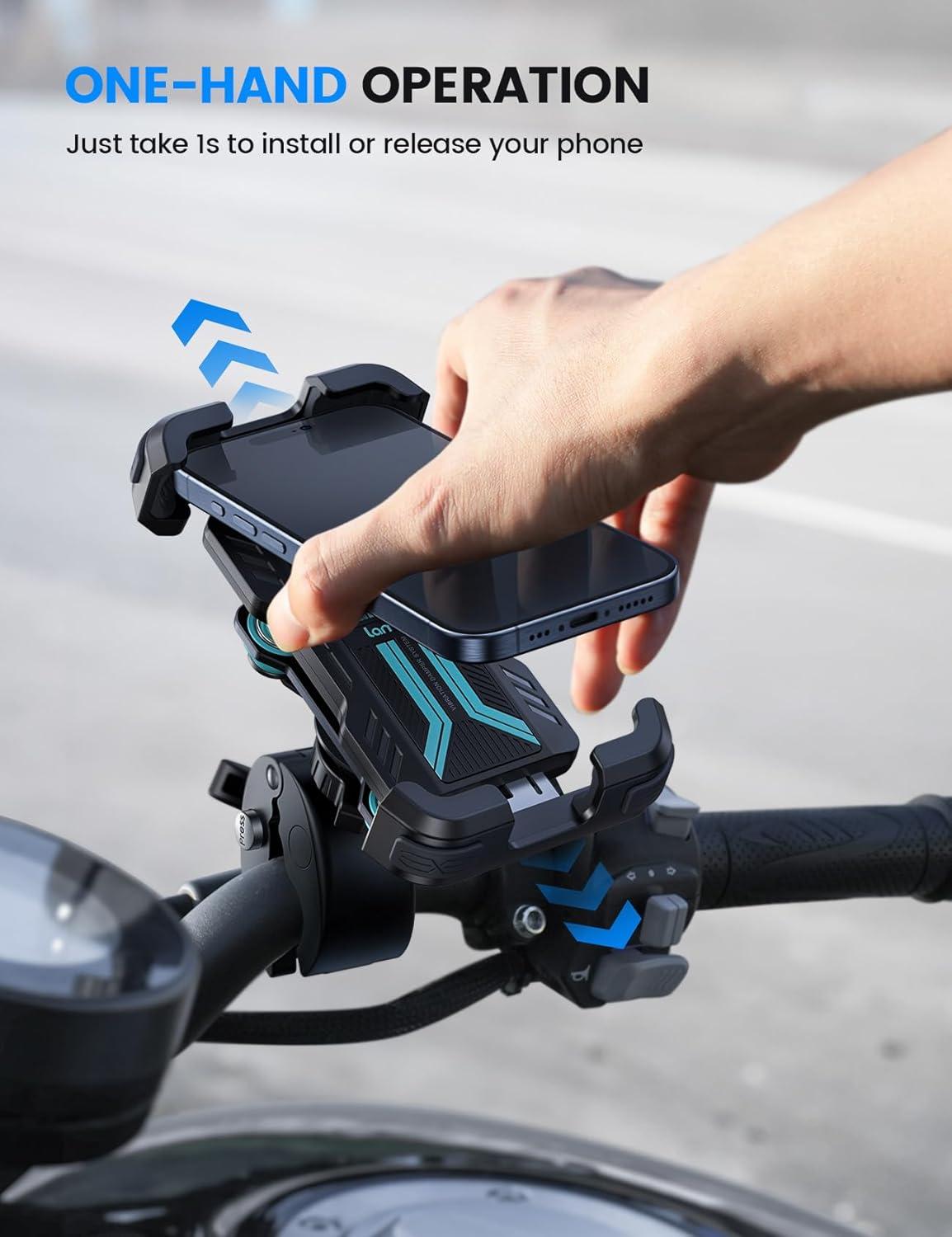 imageLamicall Motorcycle Phone Mount Holder  Dual Vibration Dampener Upgrade Handlebar Clip Motorcycle Cell Phone Holder Bike Phone Mount Fit iPhone 16151413 Pro Max 4767quot Phones BlackBlue