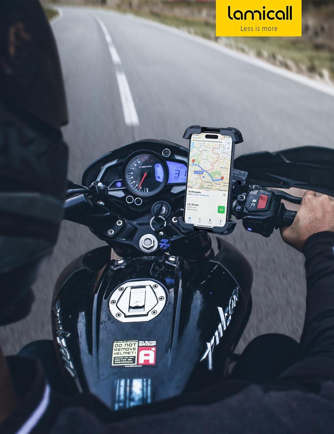 imageLamicall Motorcycle Phone Mount Holder  Dual Vibration Dampener Upgrade Handlebar Clip Motorcycle Cell Phone Holder Bike Phone Mount Fit iPhone 16151413 Pro Max 4767quot Phones BlackBlack