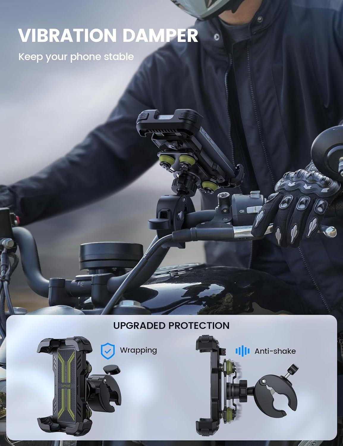 imageLamicall Motorcycle Phone Mount Holder  Dual Vibration Dampener Upgrade Handlebar Clip Motorcycle Cell Phone Holder Bike Phone Mount Fit iPhone 16151413 Pro Max 4767quot Phones BlackGreen