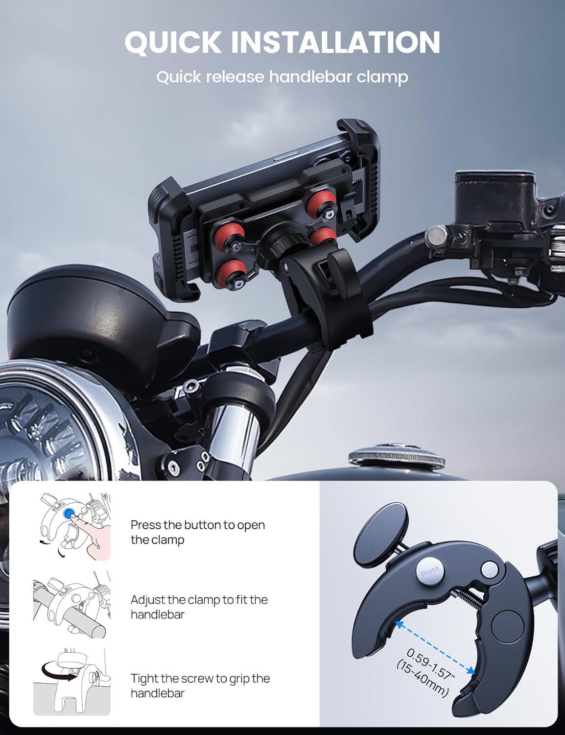 imageLamicall Motorcycle Phone Mount Holder  Dual Vibration Dampener Upgrade Handlebar Clip Motorcycle Cell Phone Holder Bike Phone Mount Fit iPhone 16151413 Pro Max 4767quot Phones BlackRed